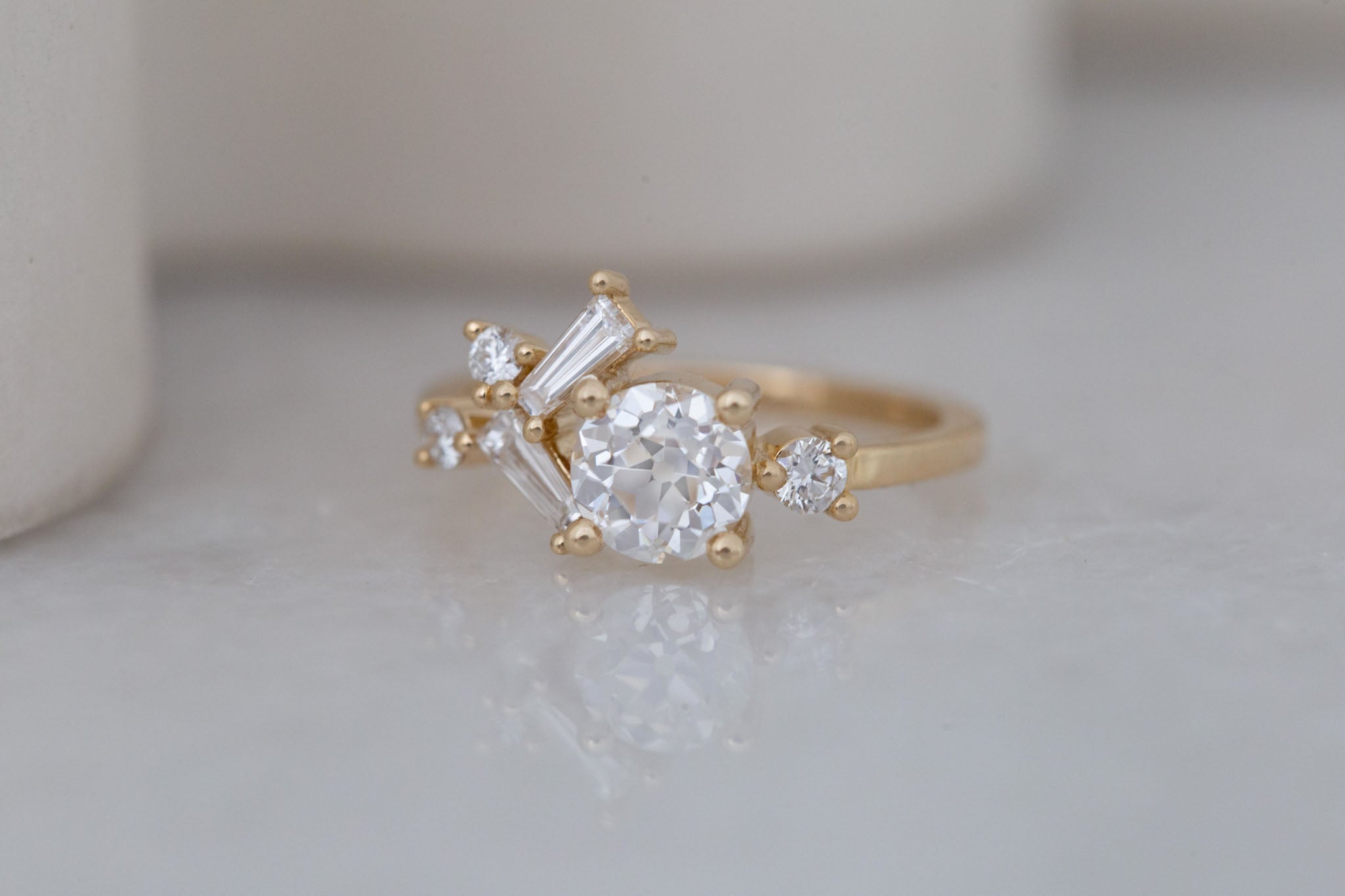Rowan Ring | Lab Antique Diamond + Diamond Cluster Engagement Ring 1.05 ct | 14k Recycled Gold | One of a Kind