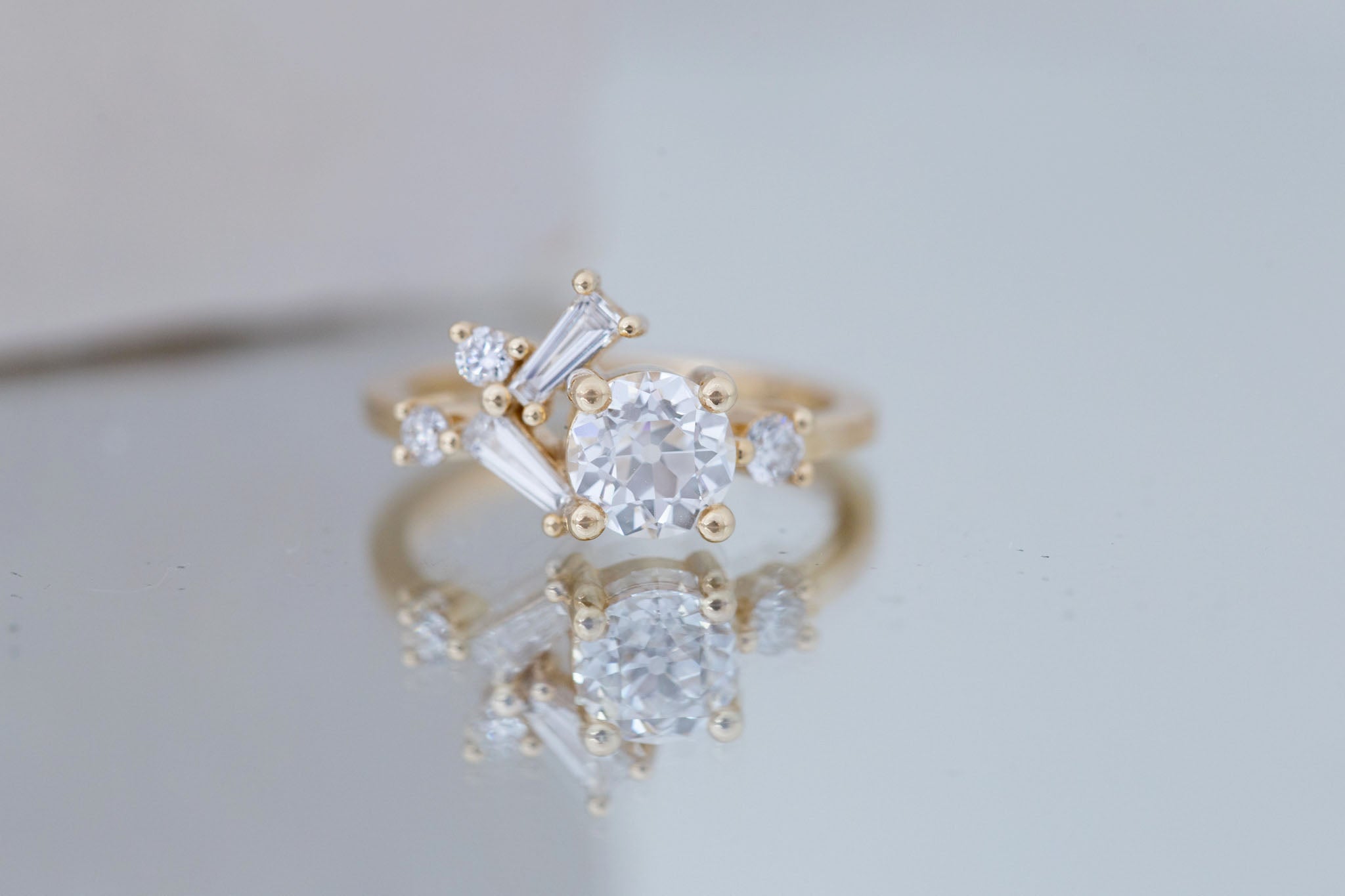 Rowan Ring | Lab Antique Diamond + Diamond Cluster Engagement Ring 1.09 ct | 14k Recycled Gold | One of a Kind
