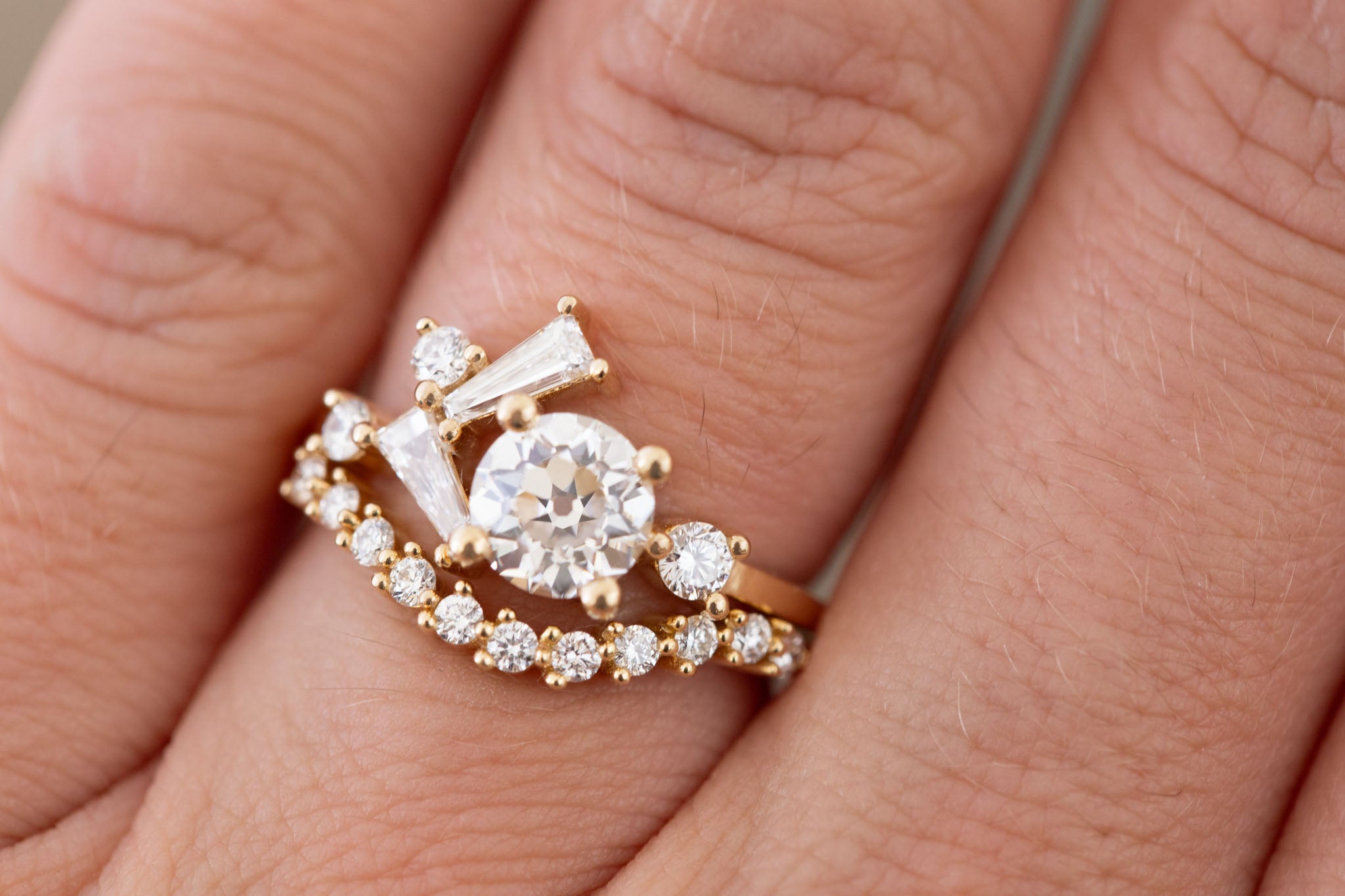 Rowan Ring | Lab Antique Diamond + Diamond Cluster Engagement Ring 1.09 ct | 14k Recycled Gold | One of a Kind