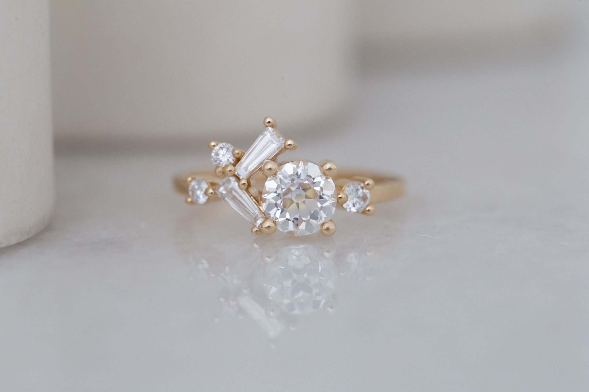 Rowan Ring | Lab Antique Diamond + Diamond Cluster Engagement Ring 1.05 ct | 14k Recycled Gold | One of a Kind