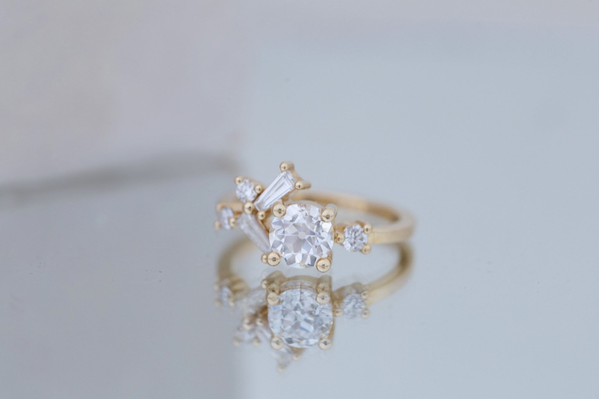 Rowan Ring | Lab Antique Diamond + Diamond Cluster Engagement Ring 1.09 ct | 14k Recycled Gold | One of a Kind