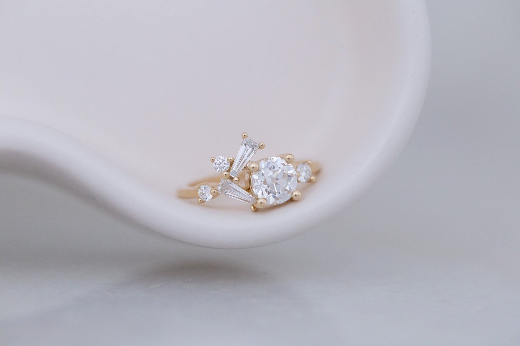 Rowan Ring | Lab Antique Diamond + Diamond Cluster Engagement Ring 1.09 ct | 14k Recycled Gold | One of a Kind