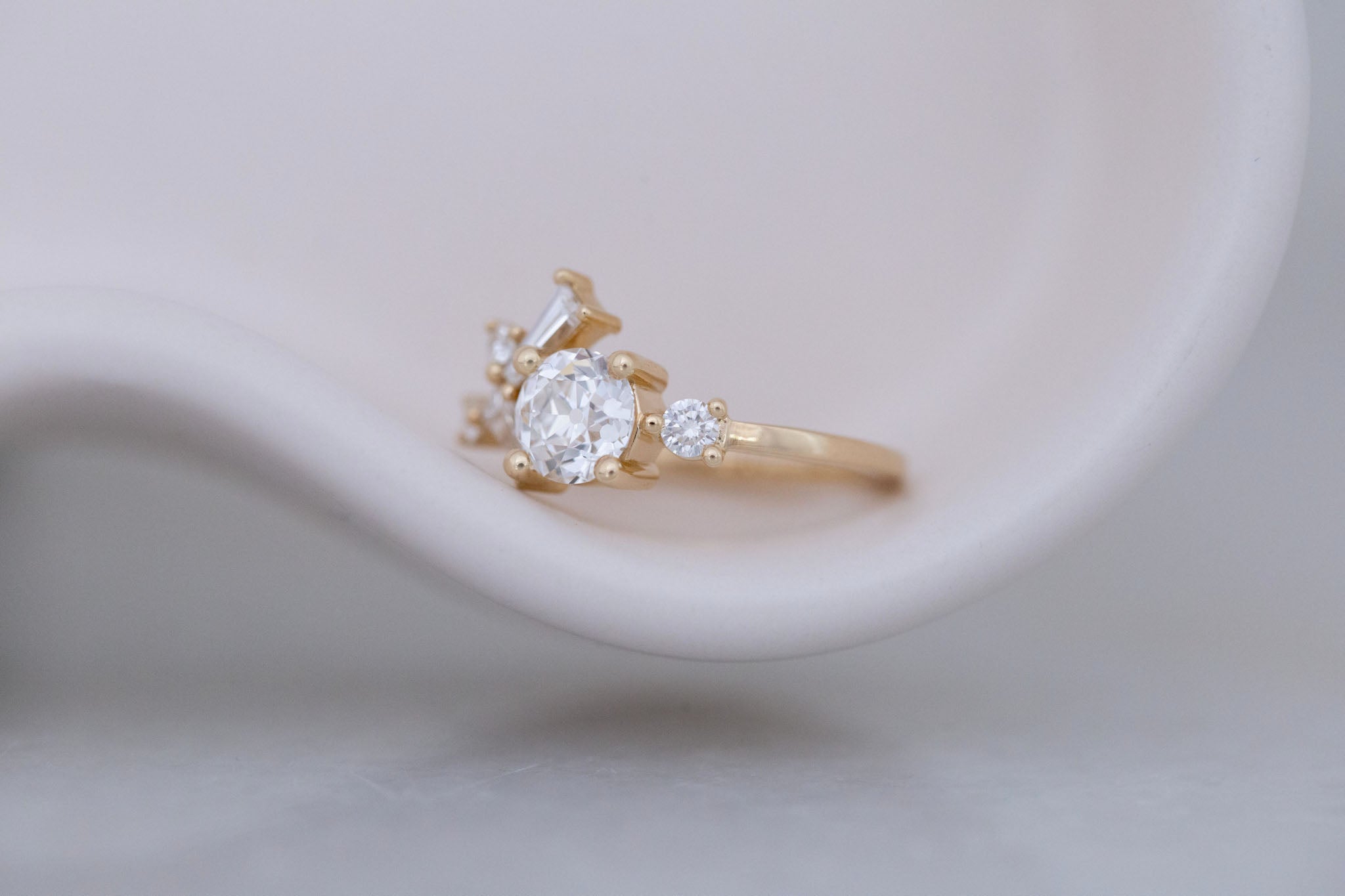Rowan Ring | Lab Antique Diamond + Diamond Cluster Engagement Ring 1.09 ct | 14k Recycled Gold | One of a Kind