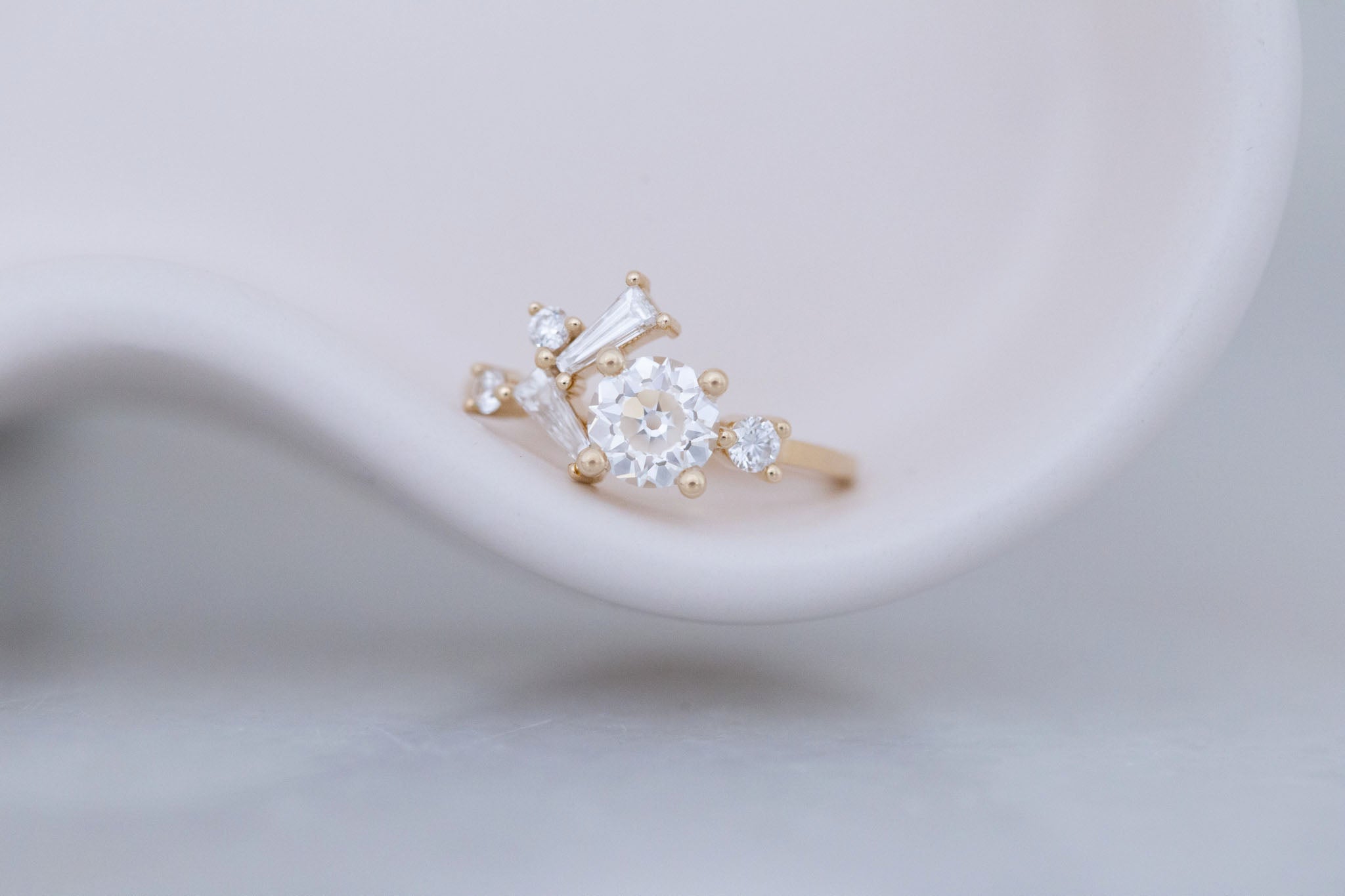 Rowan Ring | Lab Antique Diamond + Diamond Cluster Engagement Ring 1.09 ct | 14k Recycled Gold | One of a Kind