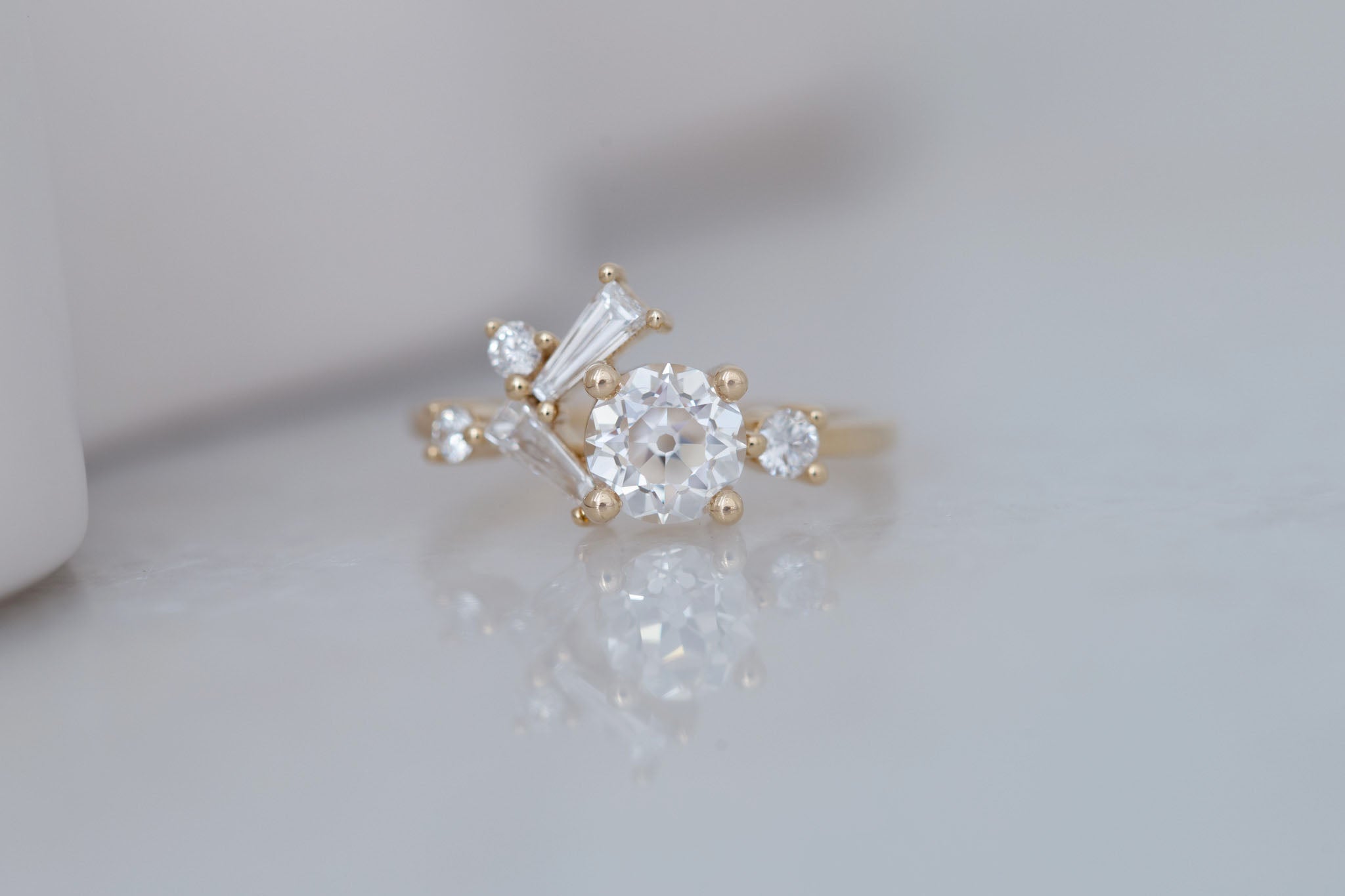 Rowan Ring | Lab Antique Diamond + Diamond Cluster Engagement Ring 1.09 ct | 14k Recycled Gold | One of a Kind