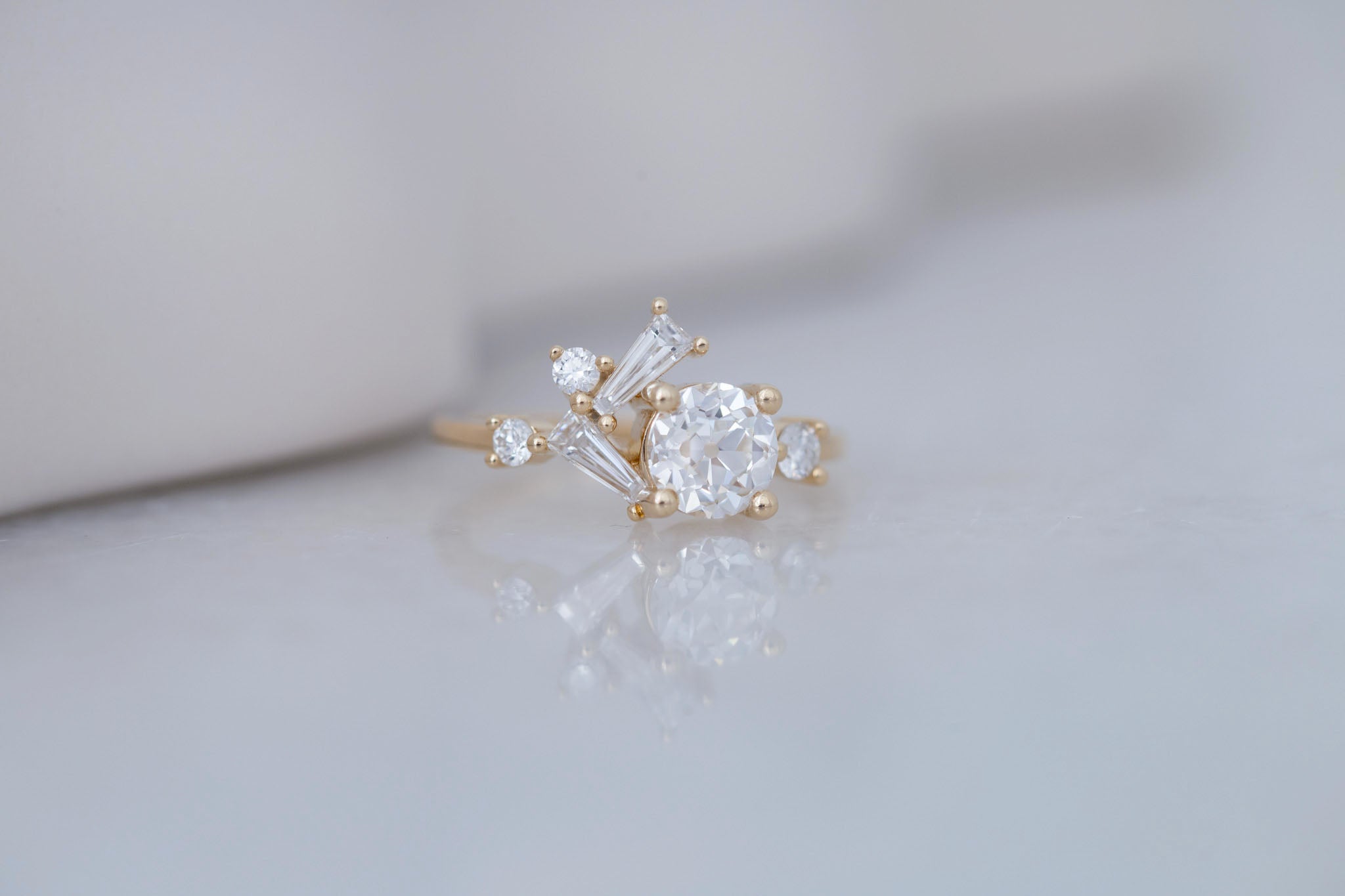 Rowan Ring | Lab Antique Diamond + Diamond Cluster Engagement Ring 1.09 ct | 14k Recycled Gold | One of a Kind