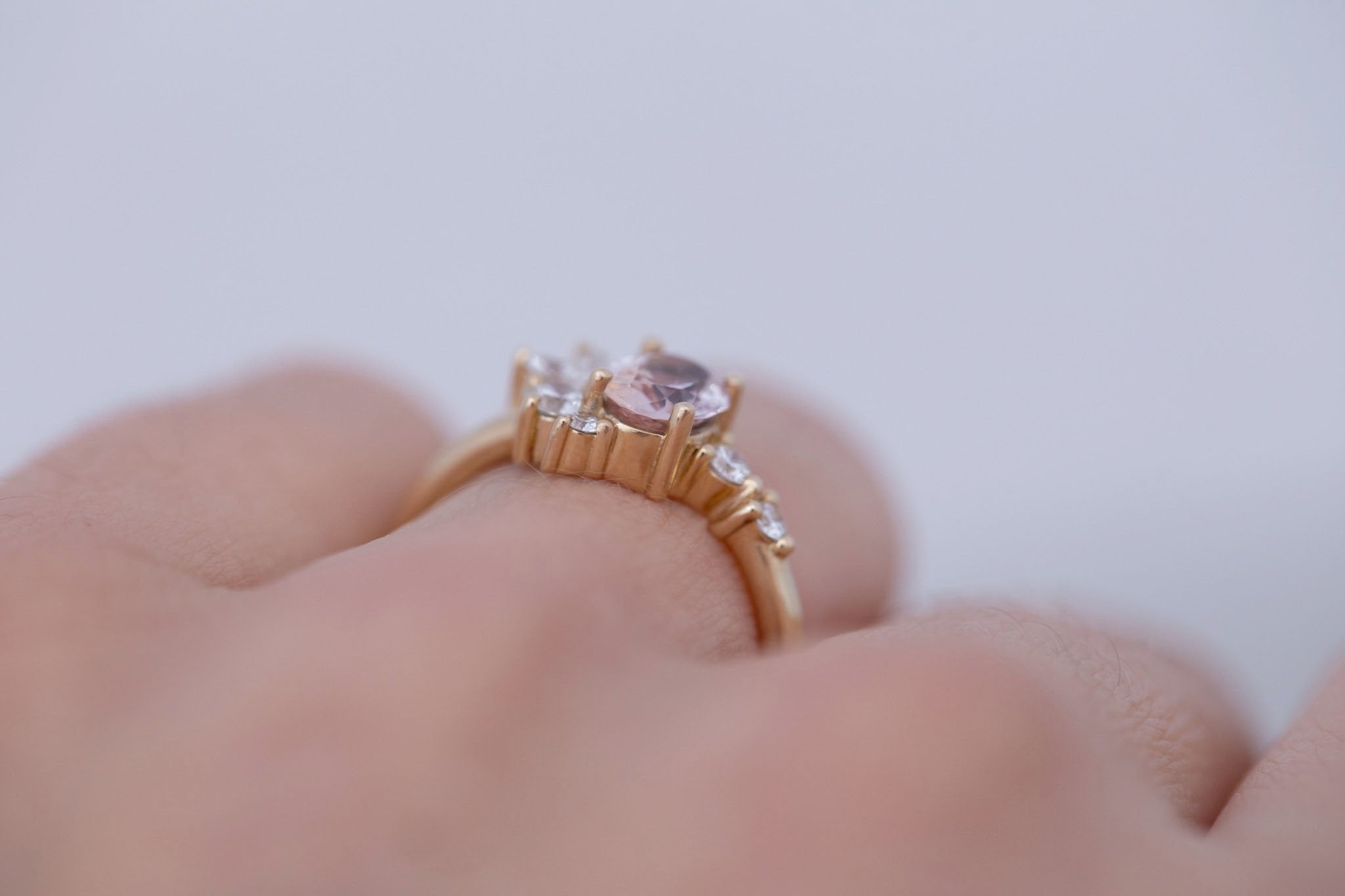 Ambretta Ring | Icy Bicolor Oval Sapphire + Diamond Cluster Engagement Ring 1.09 ct | 14k Recycled Gold | One of a Kind