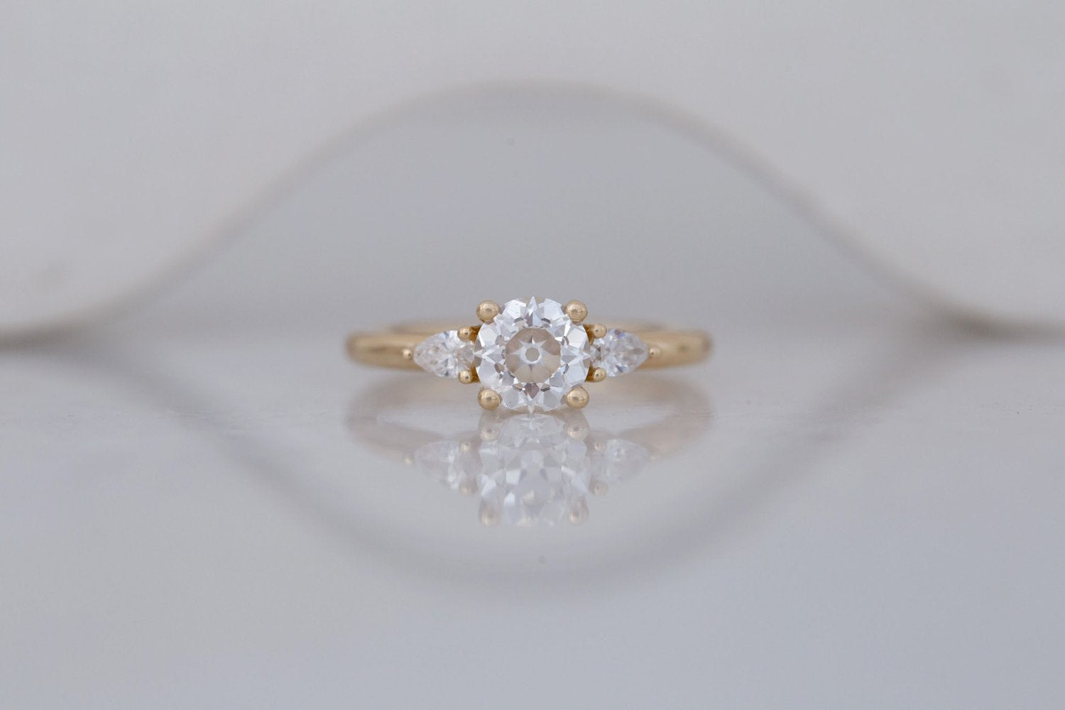 Iris Ring | Lab Diamond + Pear Diamond Accent Engagement Ring 1.09 ct | 14k Recycled Gold | One of a Kind