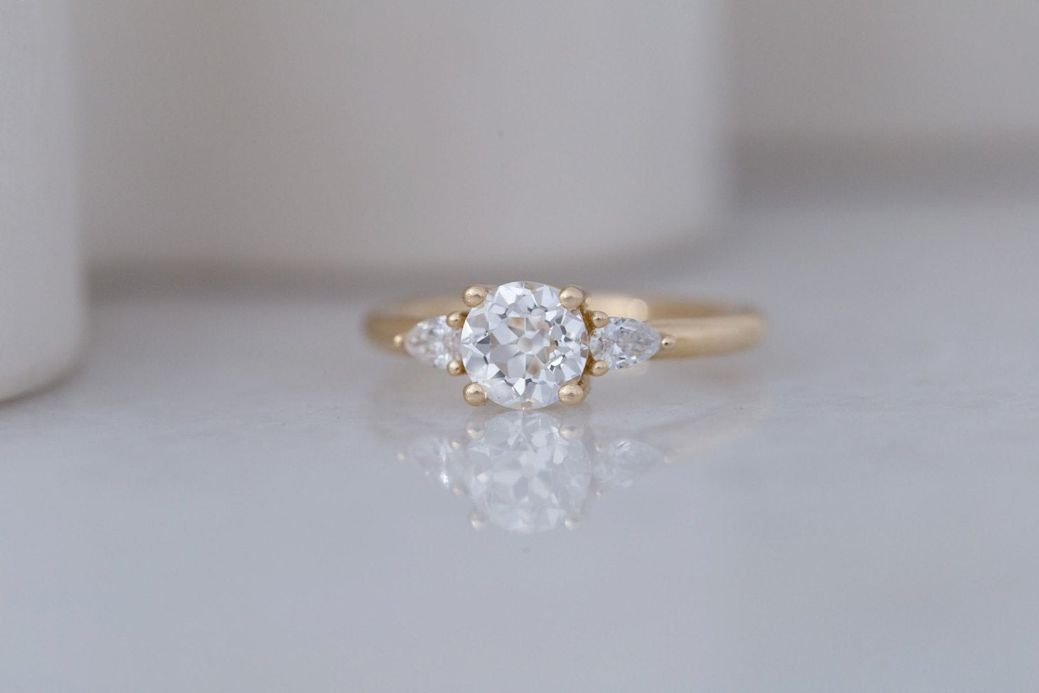 Iris Ring | Lab Diamond + Pear Diamond Accent Engagement Ring 1.09 ct | 14k Recycled Gold | One of a Kind