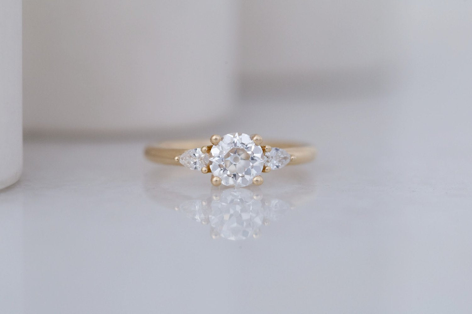 Iris Ring | Lab Diamond + Pear Diamond Accent Engagement Ring 1.09 ct | 14k Recycled Gold | One of a Kind