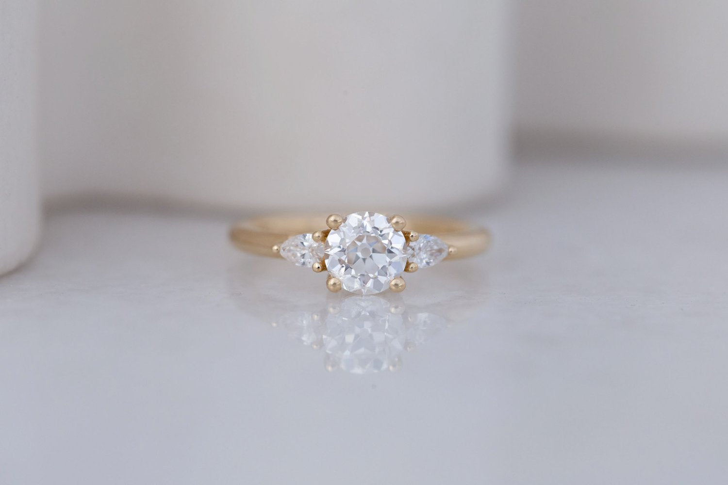 Iris Ring | Lab Diamond + Pear Diamond Accent Engagement Ring 1.09 ct | 14k Recycled Gold | One of a Kind