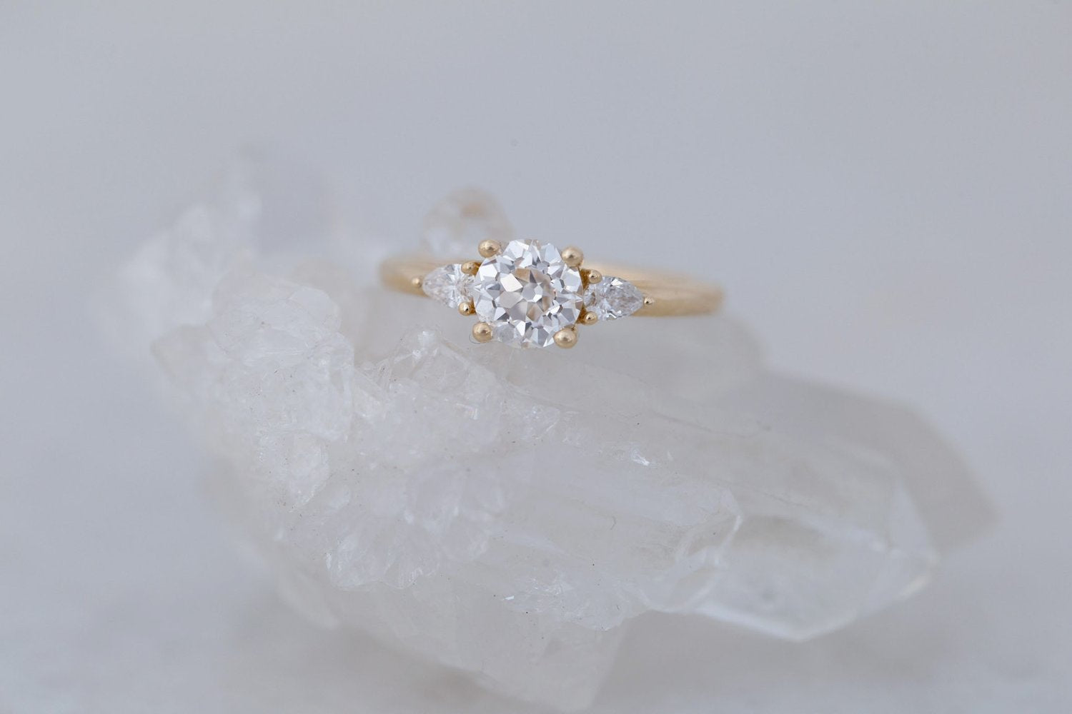 Iris Ring | Lab Diamond + Pear Diamond Accent Engagement Ring 1.09 ct | 14k Recycled Gold | One of a Kind