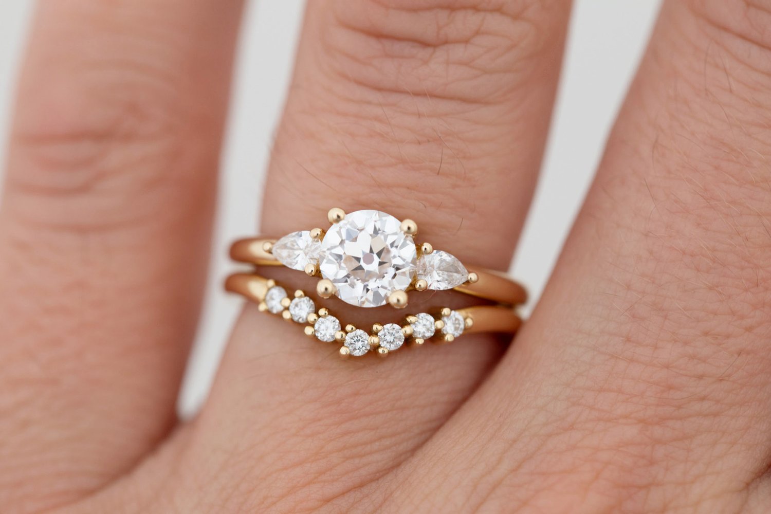 Iris Ring | Lab Diamond + Pear Diamond Accent Engagement Ring 1.09 ct | 14k Recycled Gold | One of a Kind