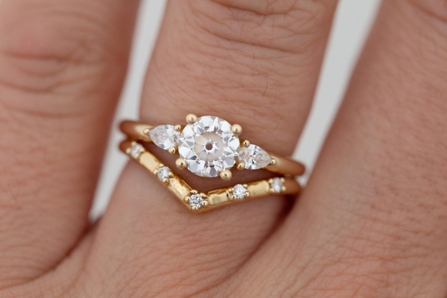 Iris Ring | Lab Diamond + Pear Diamond Accent Engagement Ring 1.09 ct | 14k Recycled Gold | One of a Kind