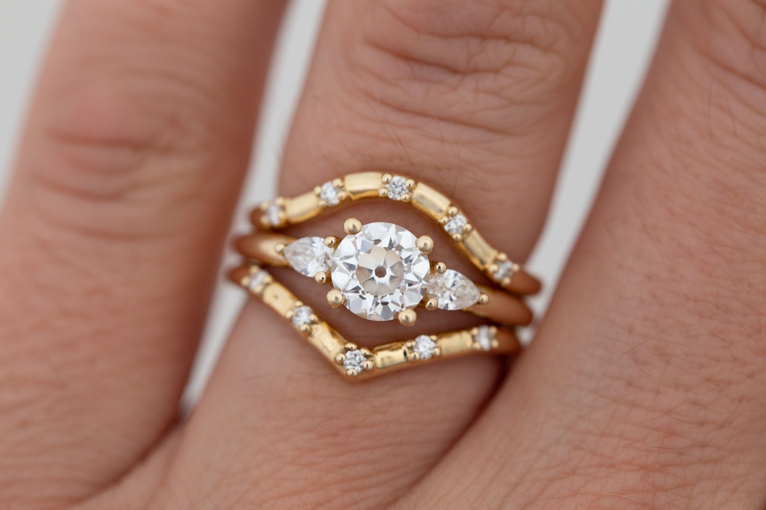 Iris Ring | Lab Diamond + Pear Diamond Accent Engagement Ring 1.09 ct | 14k Recycled Gold | One of a Kind