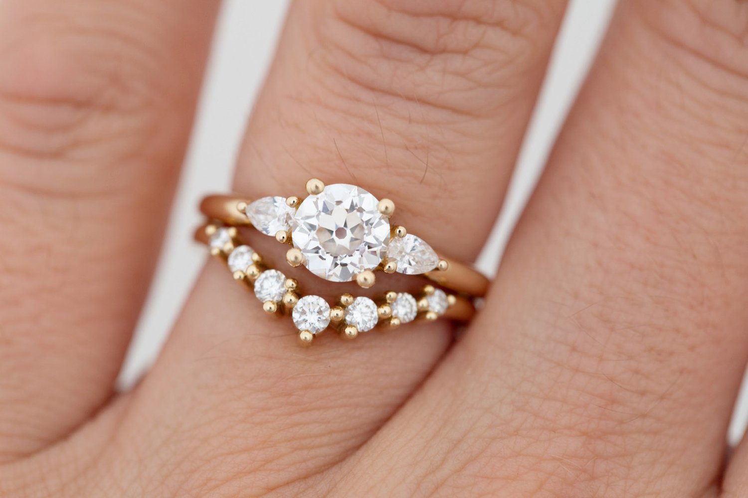 Iris Ring | Lab Diamond + Pear Diamond Accent Engagement Ring 1.09 ct | 14k Recycled Gold | One of a Kind