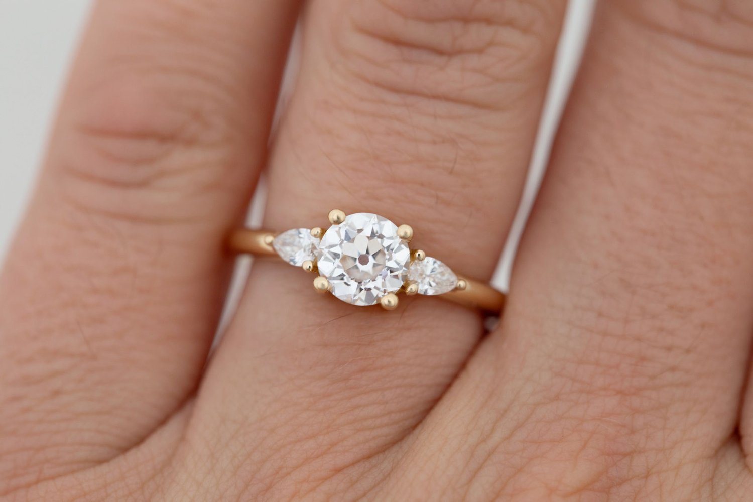 Iris Ring | Lab Diamond + Pear Diamond Accent Engagement Ring 1.09 ct | 14k Recycled Gold | One of a Kind