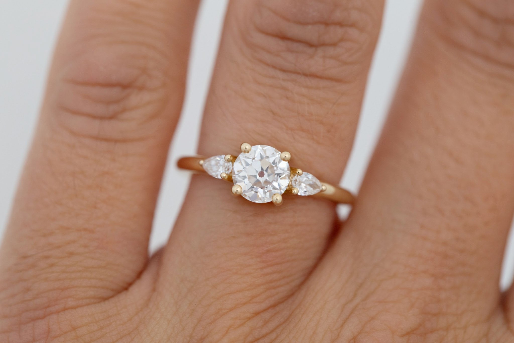 Iris Ring | Lab Diamond + Pear Diamond Accent Engagement Ring 1.09 ct | 14k Recycled Gold | One of a Kind