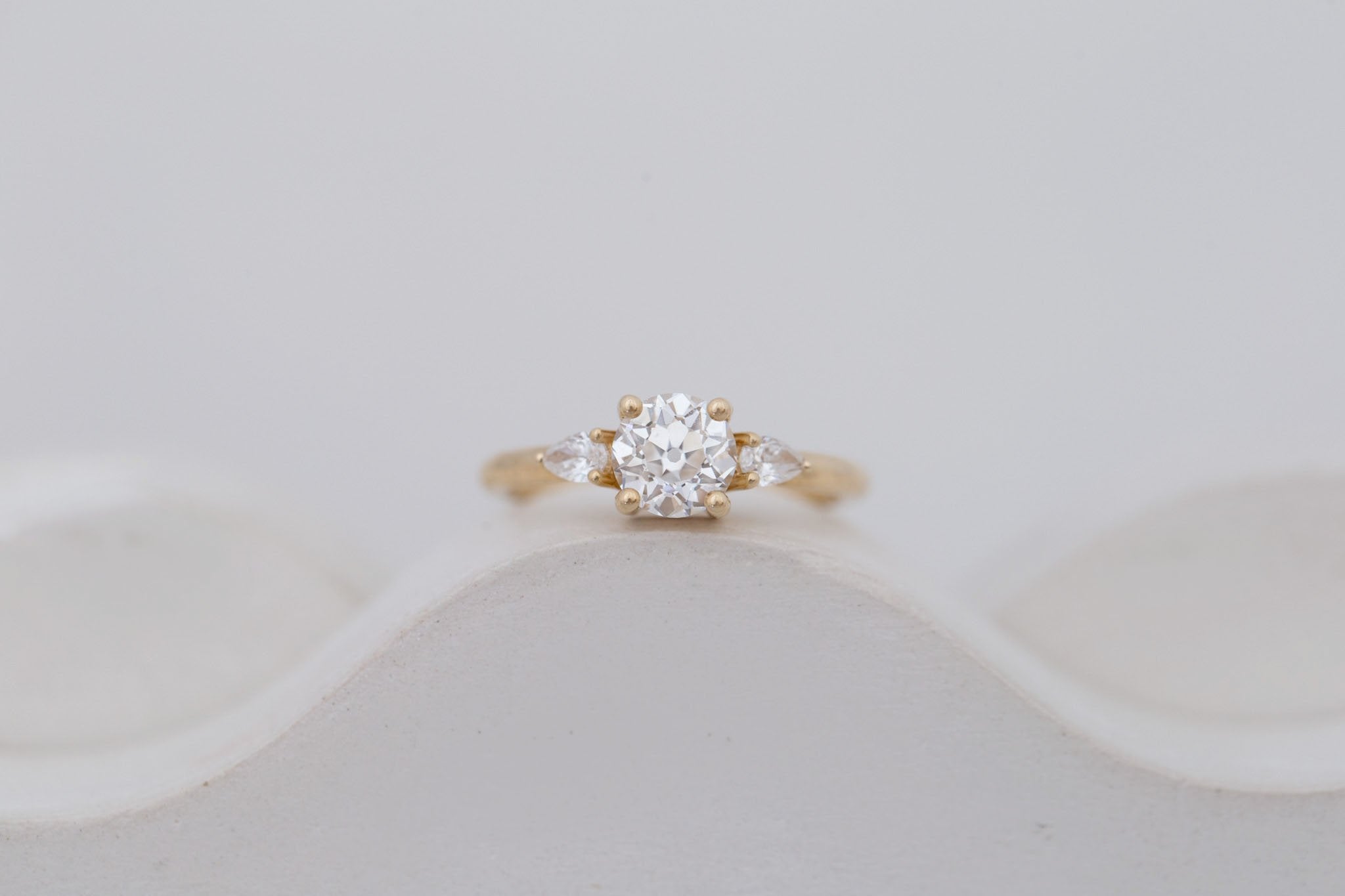 Iris Ring | Lab Diamond + Pear Diamond Accent Engagement Ring 1.09 ct | 14k Recycled Gold | One of a Kind