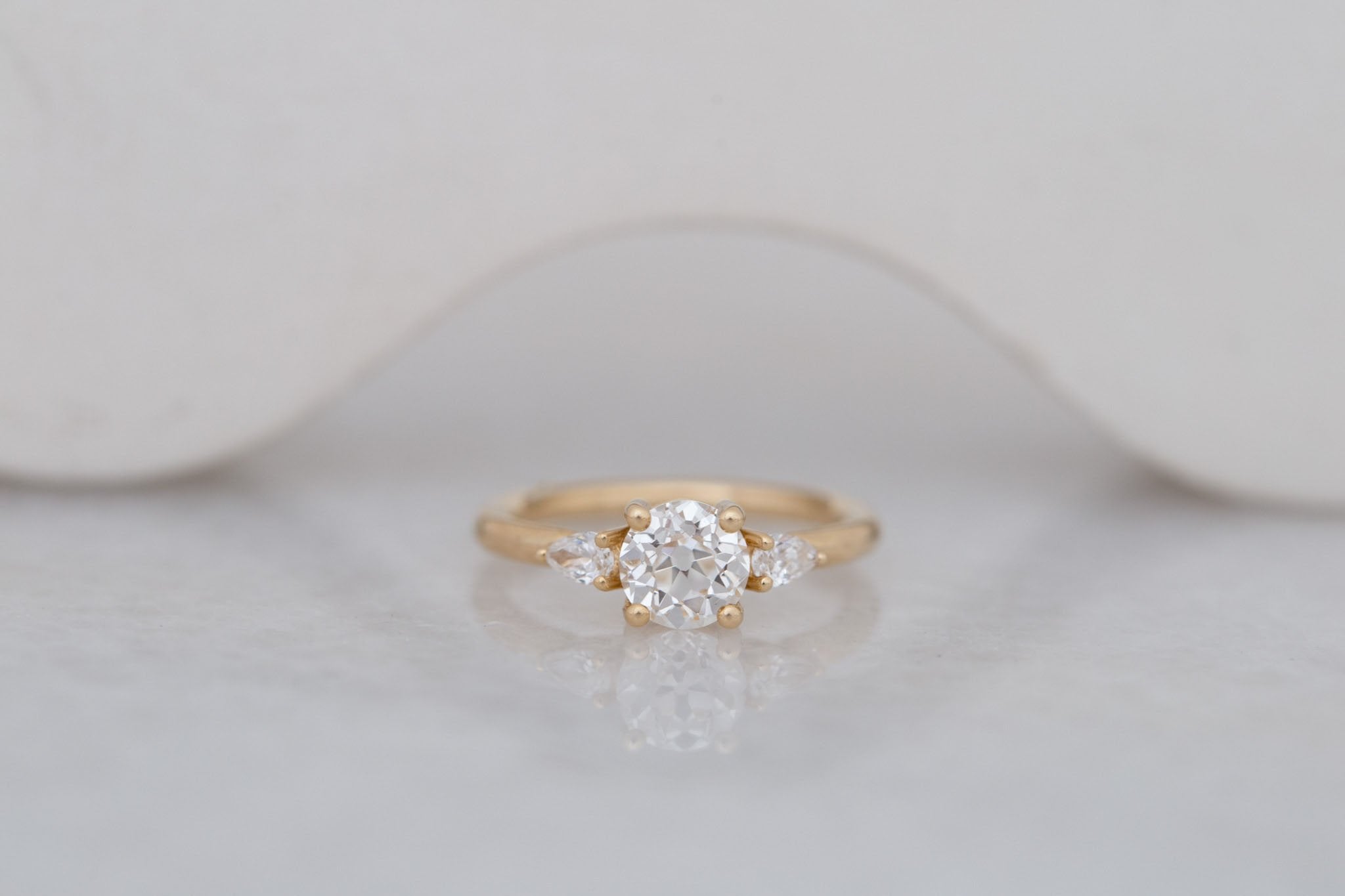 Iris Ring | Lab Diamond + Pear Diamond Accent Engagement Ring 1.09 ct | 14k Recycled Gold | One of a Kind