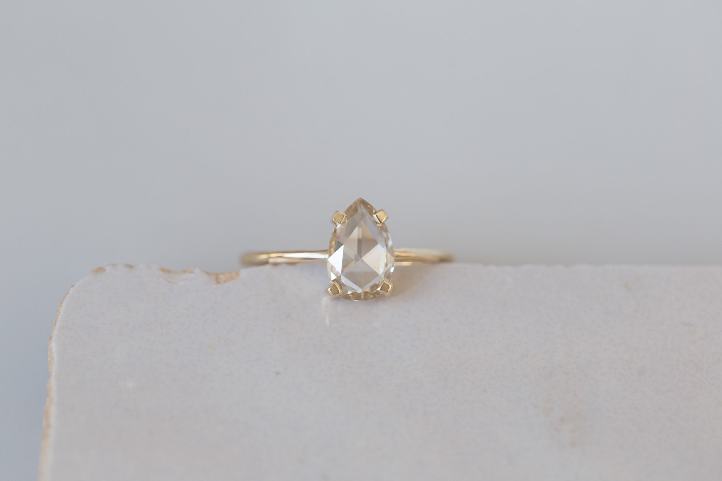 Farley Ring | Champagne Pear Rose Cut Diamond Solitaire Engagement Ring 1.09 ct | 14k Recycled Gold | One of a Kind