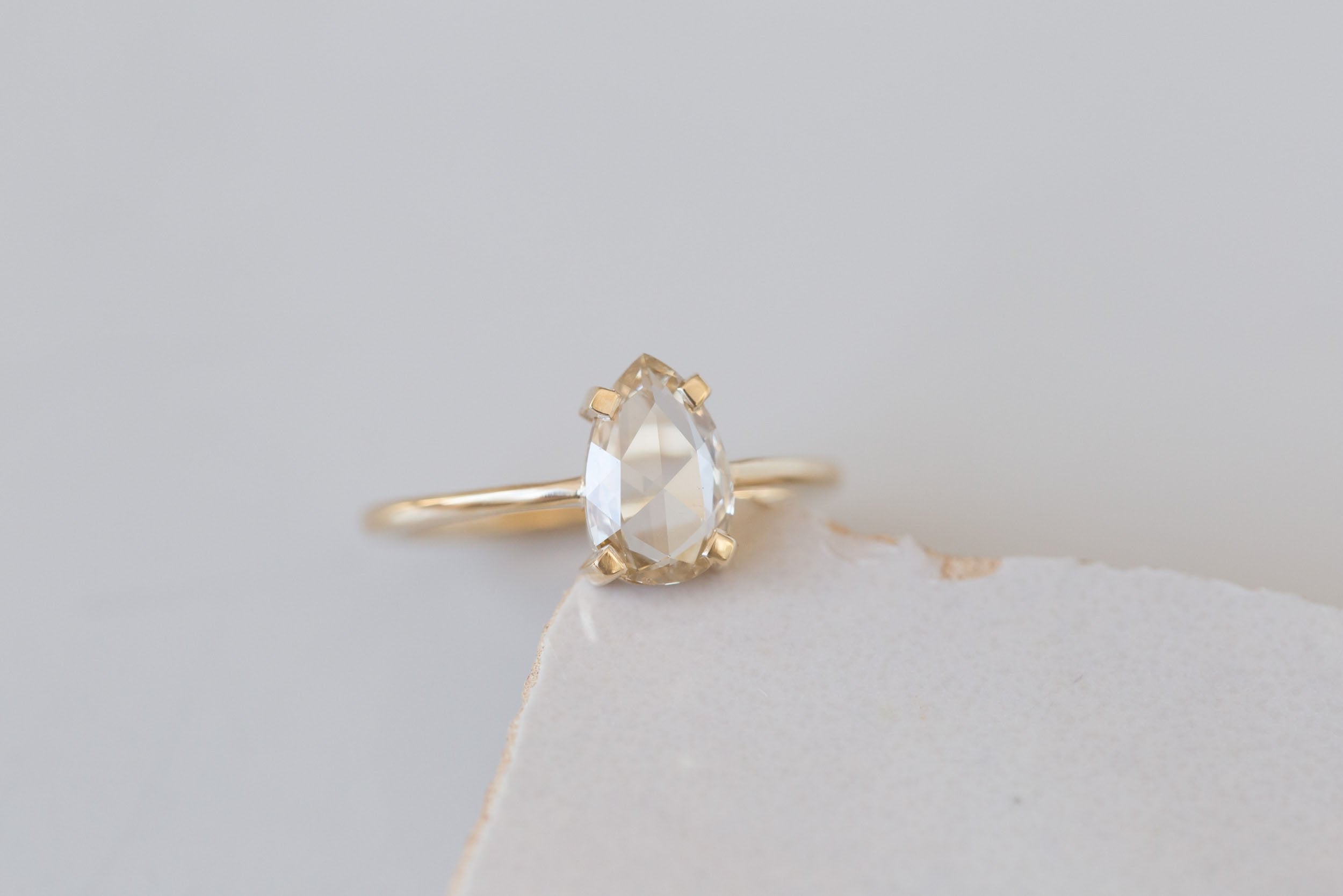 Farley Ring | Champagne Pear Rose Cut Diamond Solitaire Engagement Ring 1.09 ct | 14k Recycled Gold | One of a Kind