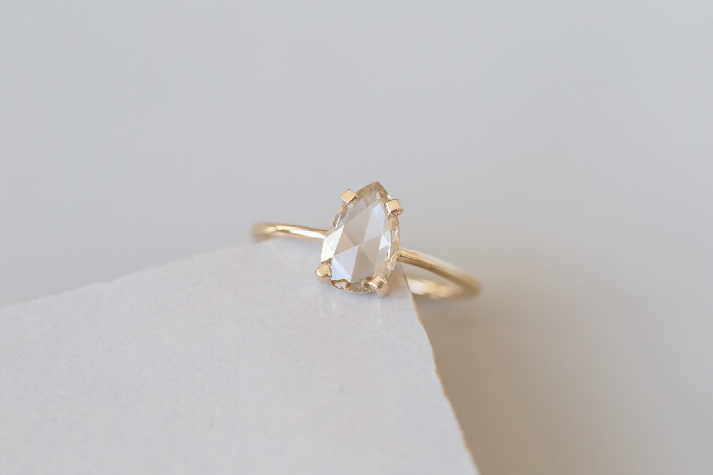 Farley Ring | Champagne Pear Rose Cut Diamond Solitaire Engagement Ring 1.09 ct | 14k Recycled Gold | One of a Kind