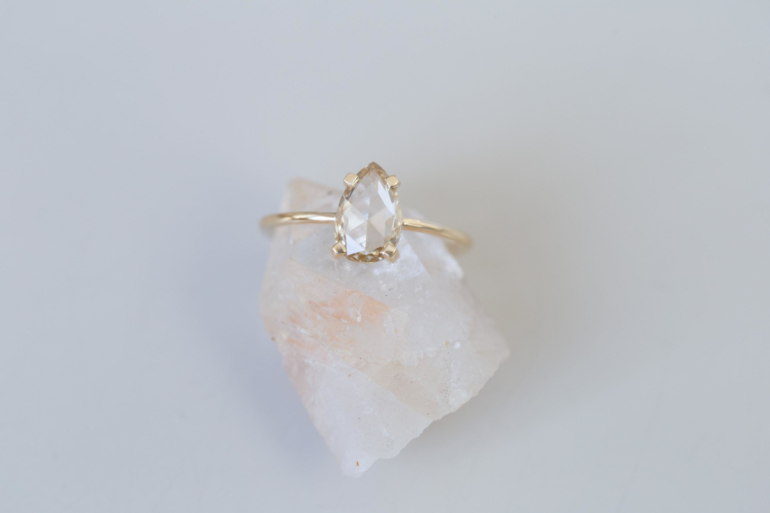 Farley Ring | Champagne Pear Rose Cut Diamond Solitaire Engagement Ring 1.09 ct | 14k Recycled Gold | One of a Kind