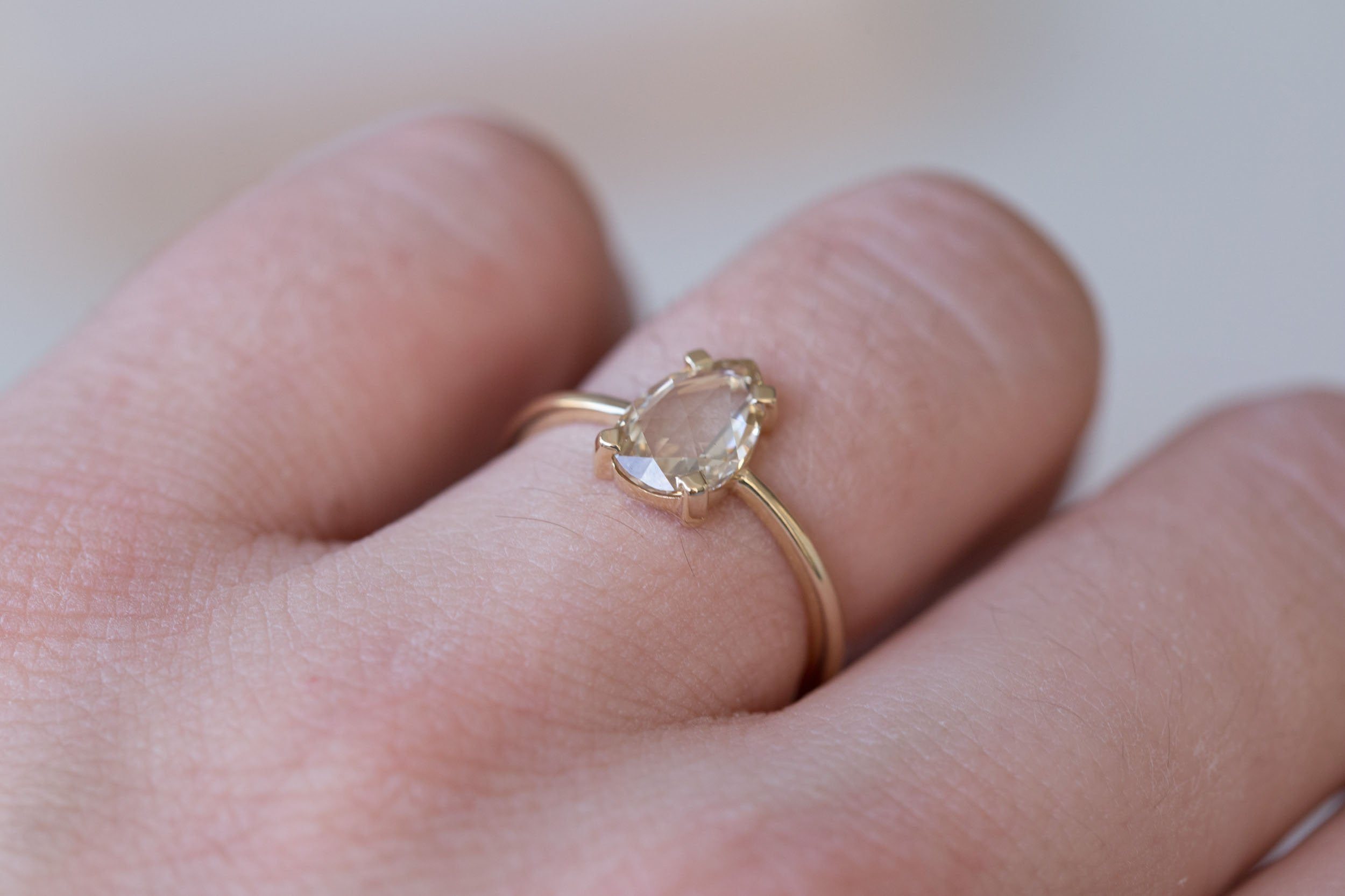 Farley Ring | Champagne Pear Rose Cut Diamond Solitaire Engagement Ring 1.09 ct | 14k Recycled Gold | One of a Kind