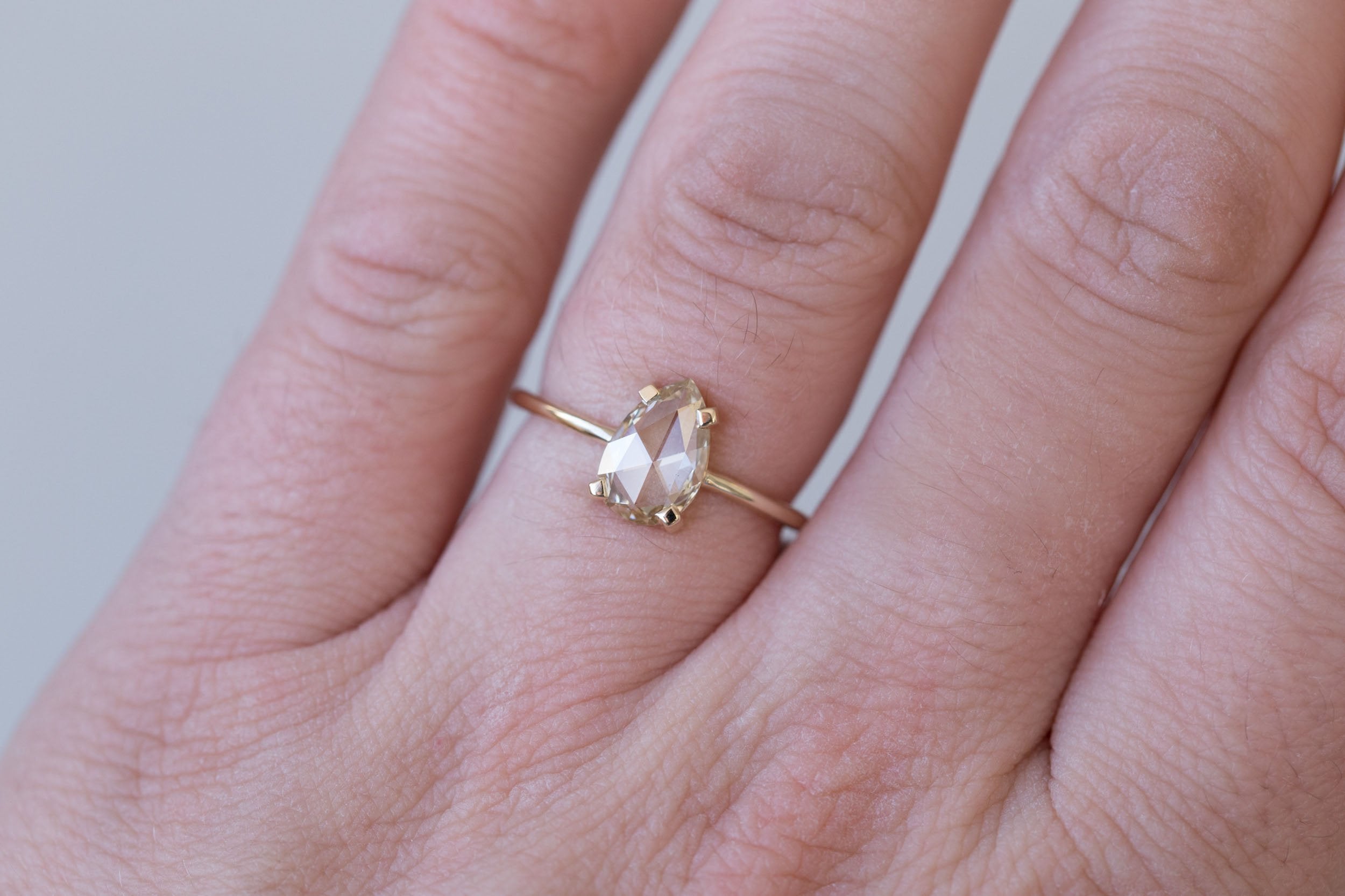 Farley Ring | Champagne Pear Rose Cut Diamond Solitaire Engagement Ring 1.09 ct | 14k Recycled Gold | One of a Kind
