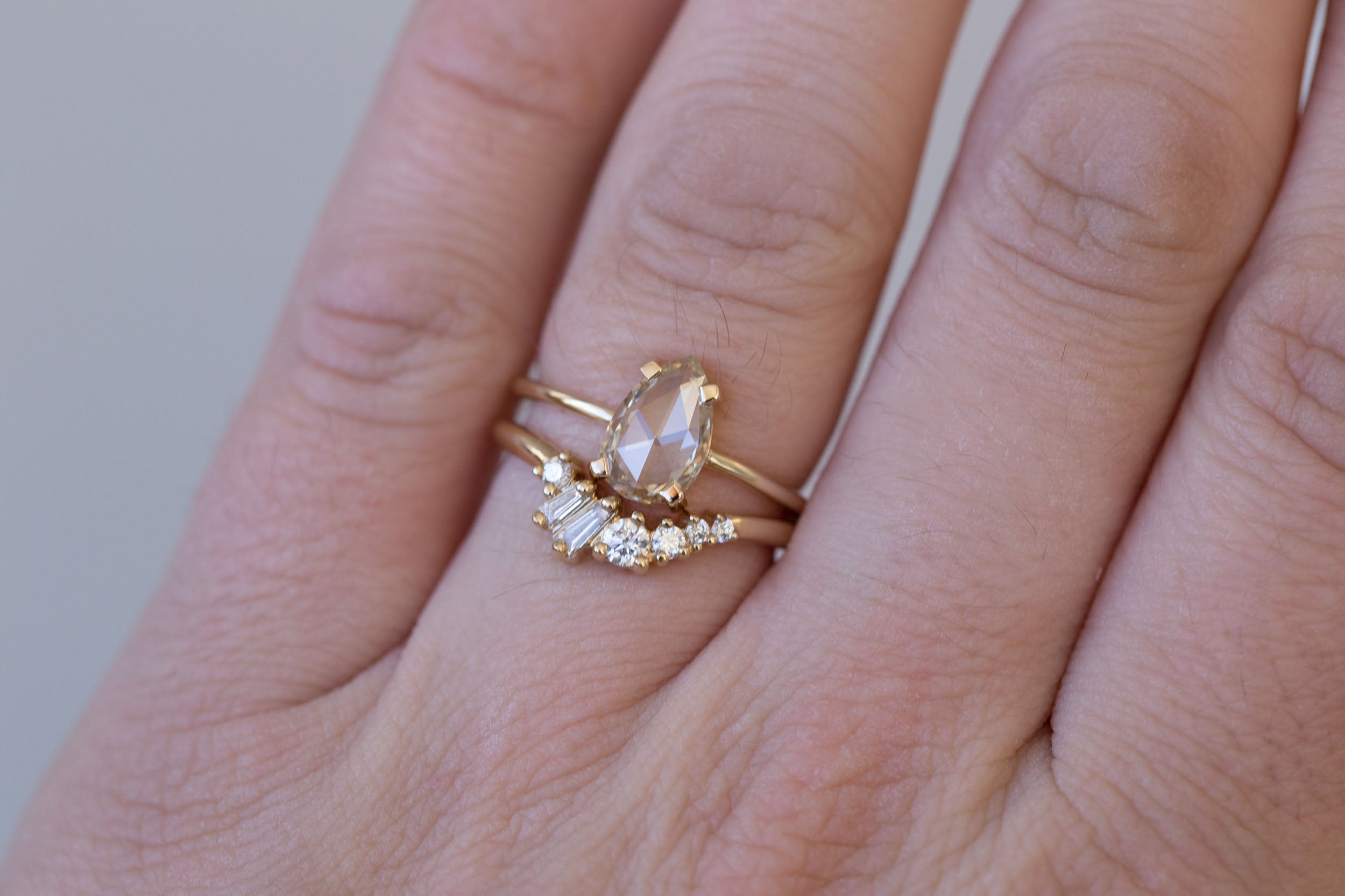 Farley Ring | Champagne Pear Rose Cut Diamond Solitaire Engagement Ring 1.09 ct | 14k Recycled Gold | One of a Kind