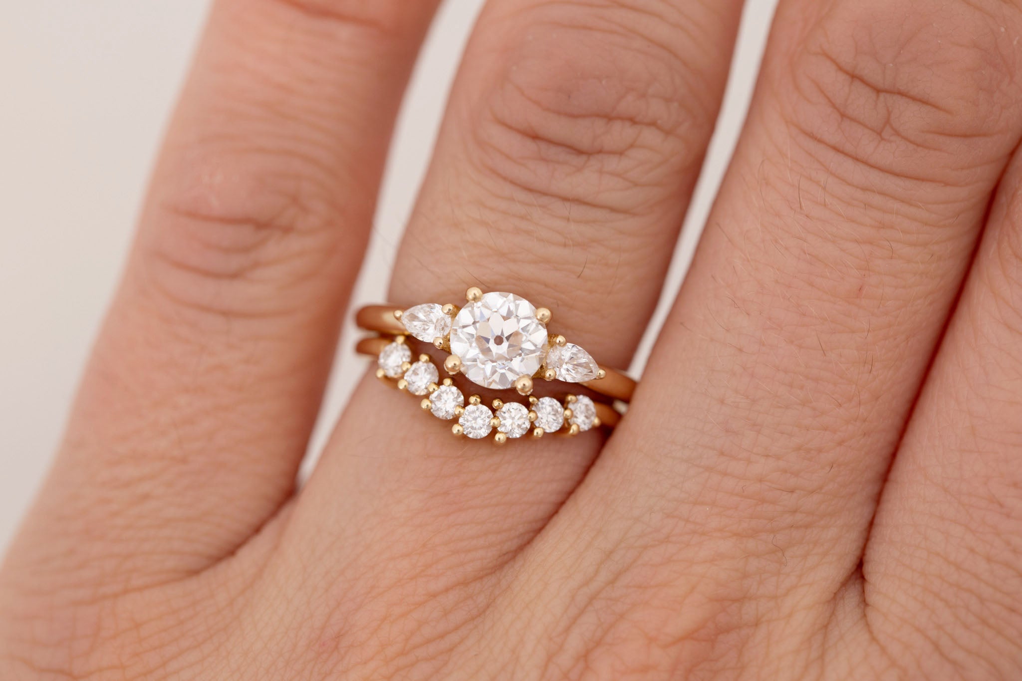 Iris Ring | Lab Diamond + Pear Diamond Accent Engagement Ring 1.09 ct | 14k Recycled Gold | One of a Kind