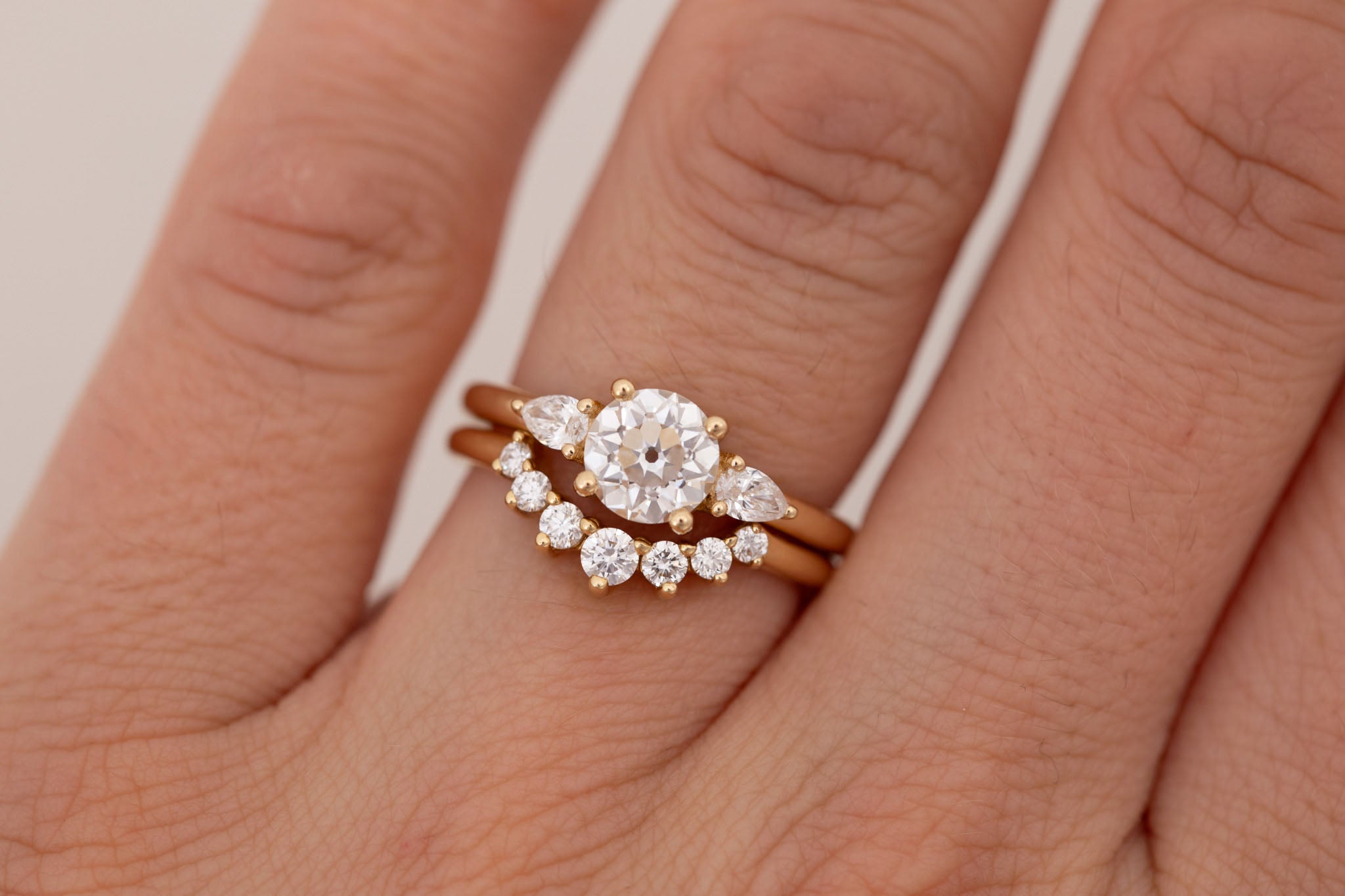 Iris Ring | Lab Diamond + Pear Diamond Accent Engagement Ring 1.09 ct | 14k Recycled Gold | One of a Kind