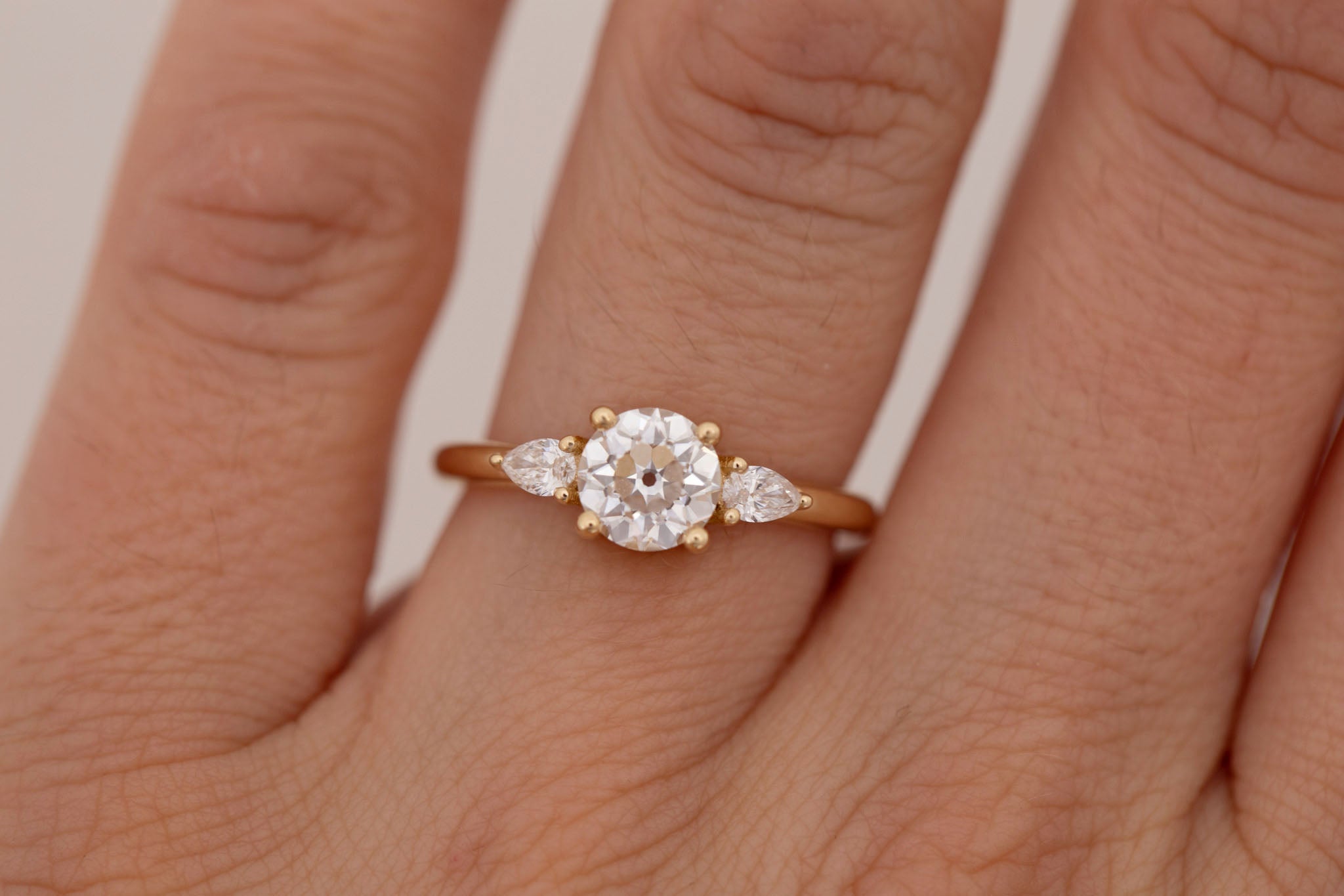 Iris Ring | Lab Diamond + Pear Diamond Accent Engagement Ring 1.09 ct | 14k Recycled Gold | One of a Kind
