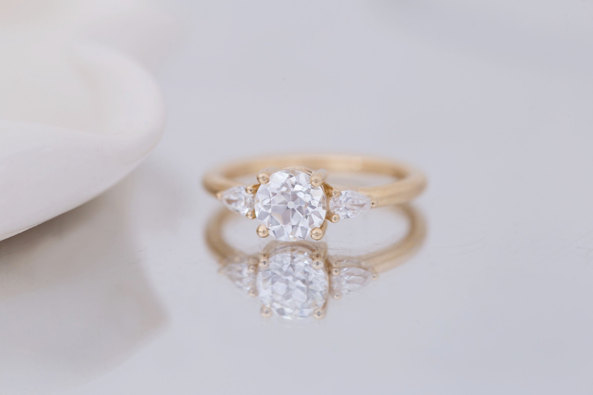 Iris Ring | Lab Diamond + Pear Diamond Accent Engagement Ring 1.09 ct | 14k Recycled Gold | One of a Kind