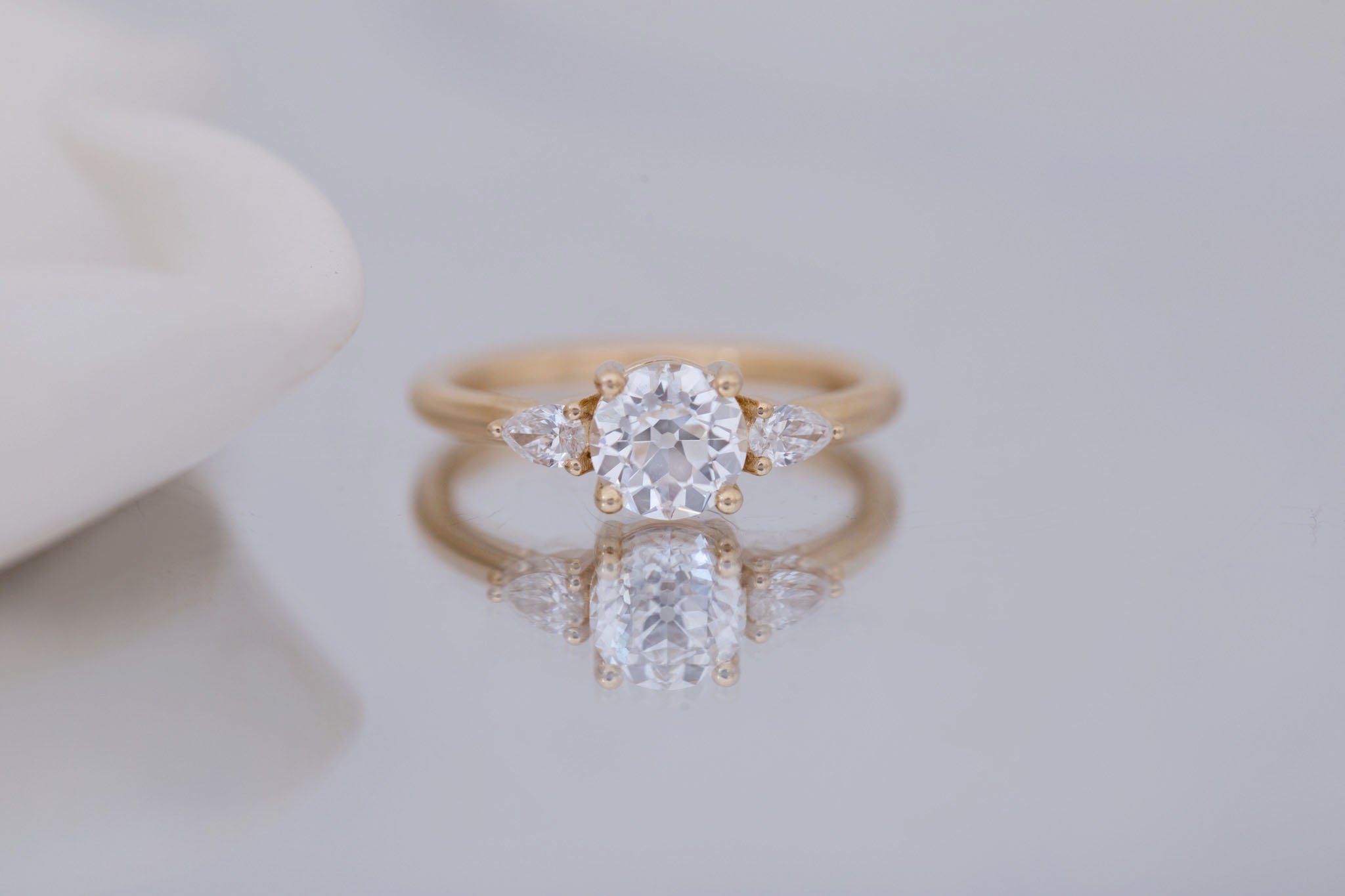 Iris Ring | Lab Diamond + Pear Diamond Accent Engagement Ring 1.09 ct | 14k Recycled Gold | One of a Kind