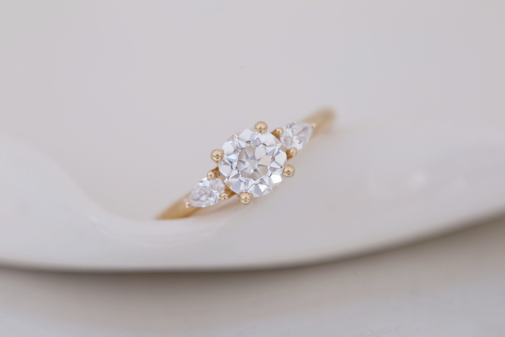 Iris Ring | Lab Diamond + Pear Diamond Accent Engagement Ring 1.09 ct | 14k Recycled Gold | One of a Kind