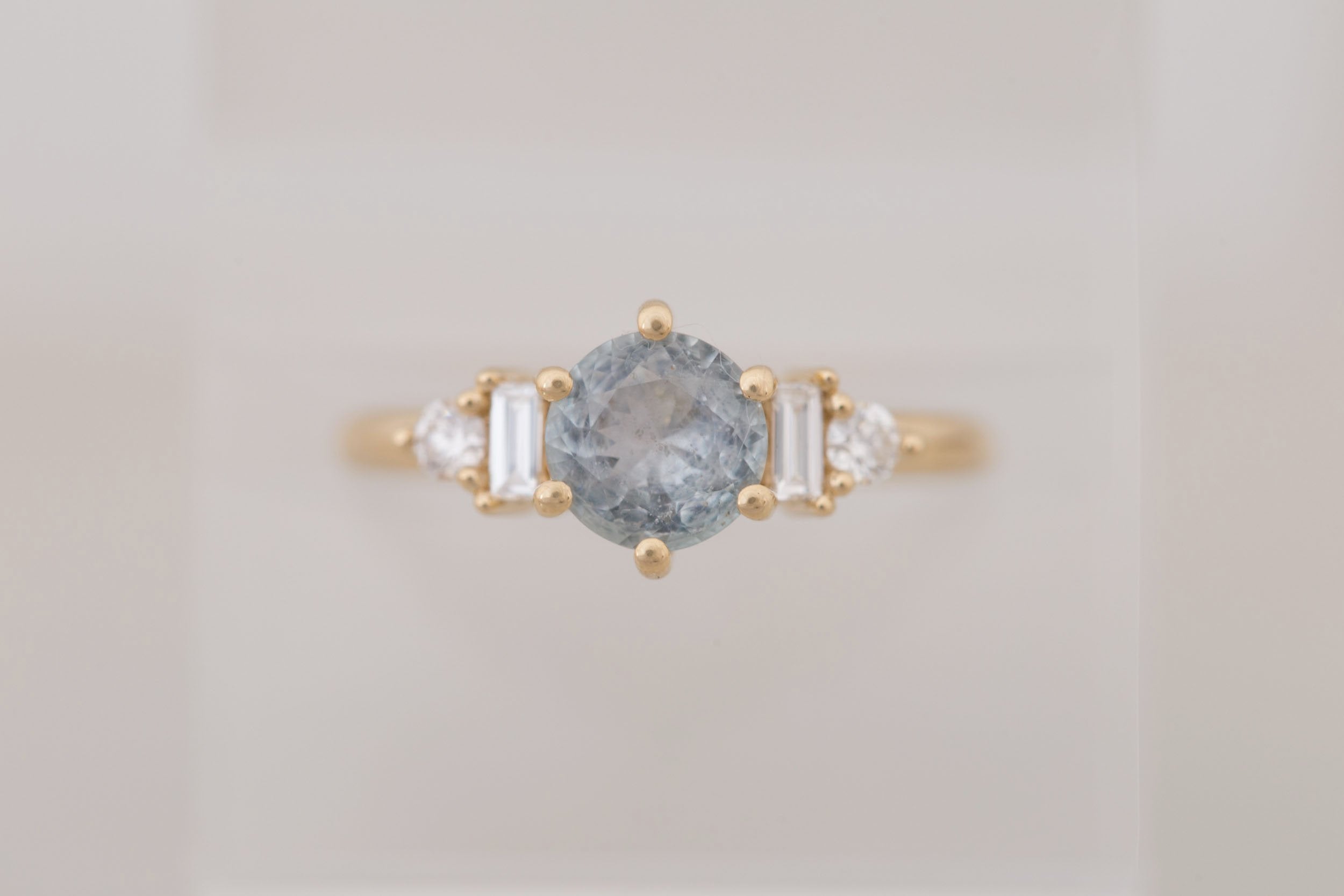 Alsea Ring | Grey Montana Sapphire + Baguette and Round Diamond Accent Engagement Ring 1.10 ct | 14k Recycled Gold | One of a Kind