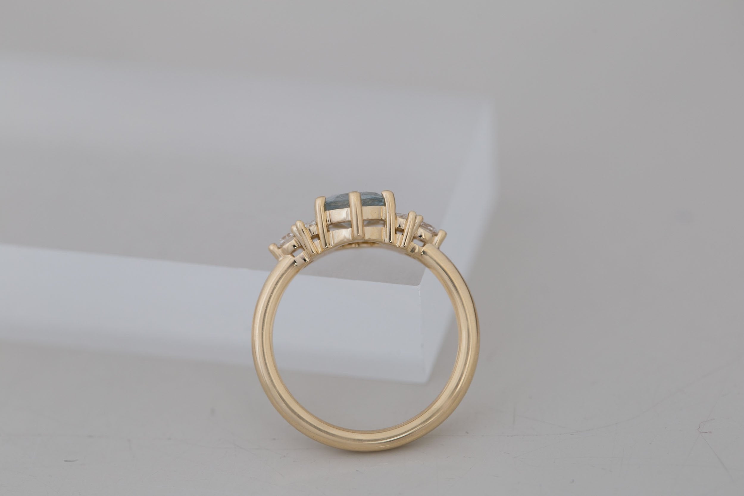 Alsea Ring | Grey Montana Sapphire + Baguette and Round Diamond Accent Engagement Ring 1.10 ct | 14k Recycled Gold | One of a Kind