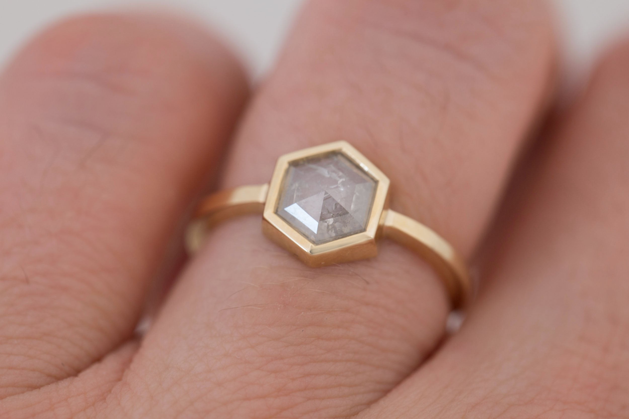 Avens Ring | Silver Diamond Hexagon Solitaire Engagement Ring 1.10 ct | 14k Recycled Gold | One of a Kind