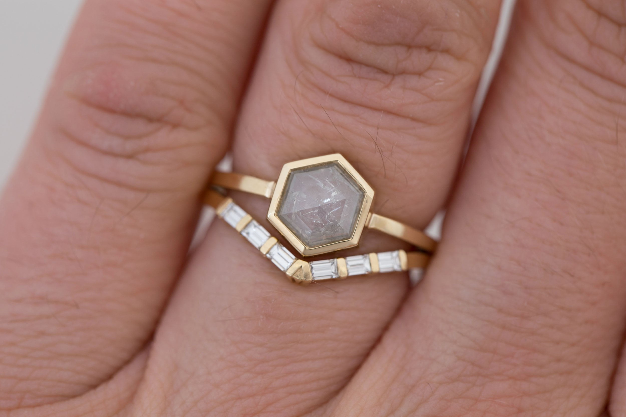 Avens Ring | Silver Diamond Hexagon Solitaire Engagement Ring 1.10 ct | 14k Recycled Gold | One of a Kind