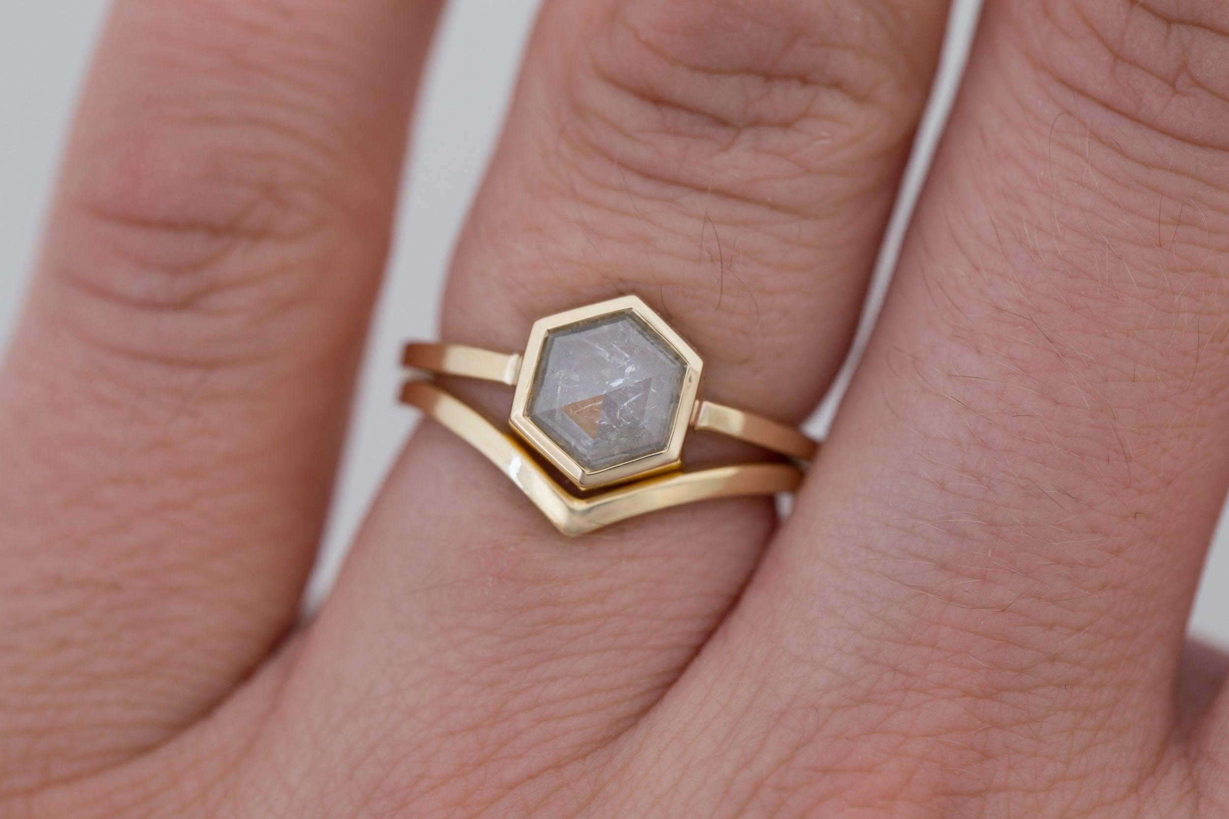 Avens Ring | Silver Diamond Hexagon Solitaire Engagement Ring 1.10 ct | 14k Recycled Gold | One of a Kind