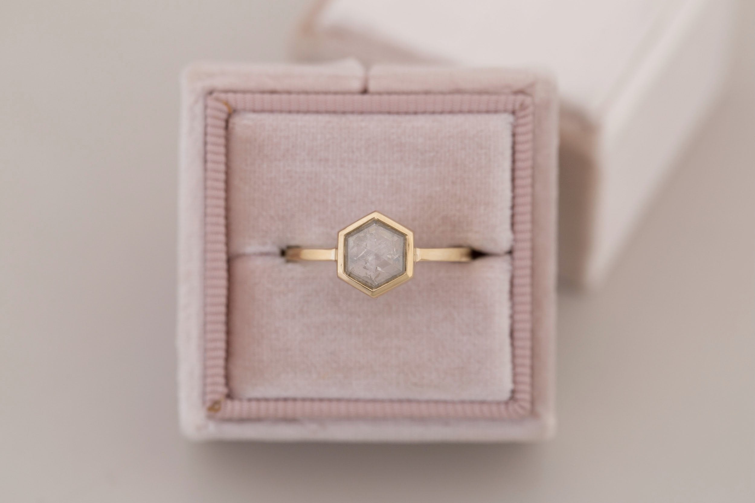 Avens Ring | Silver Diamond Hexagon Solitaire Engagement Ring 1.10 ct | 14k Recycled Gold | One of a Kind
