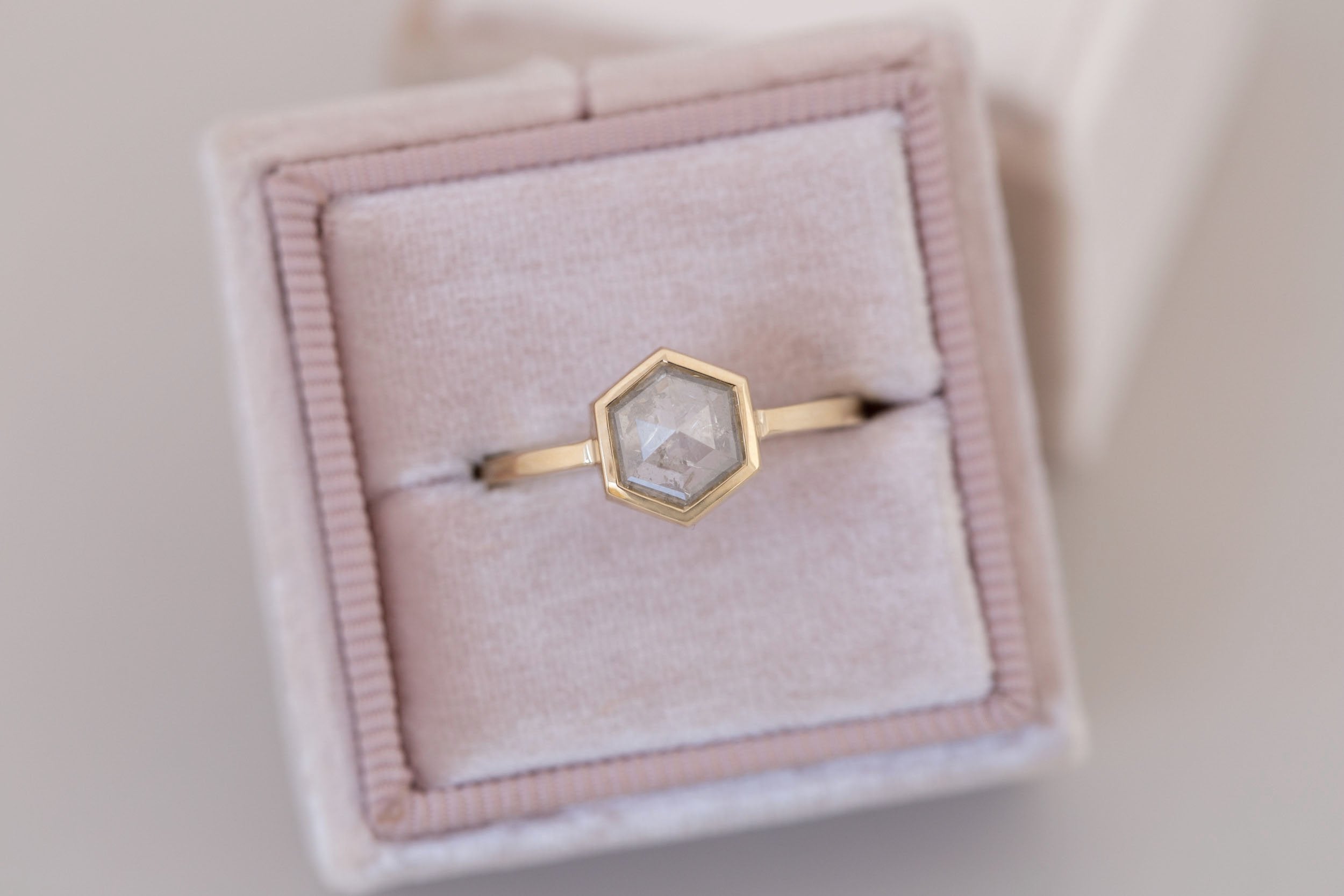 Avens Ring | Silver Diamond Hexagon Solitaire Engagement Ring 1.10 ct | 14k Recycled Gold | One of a Kind