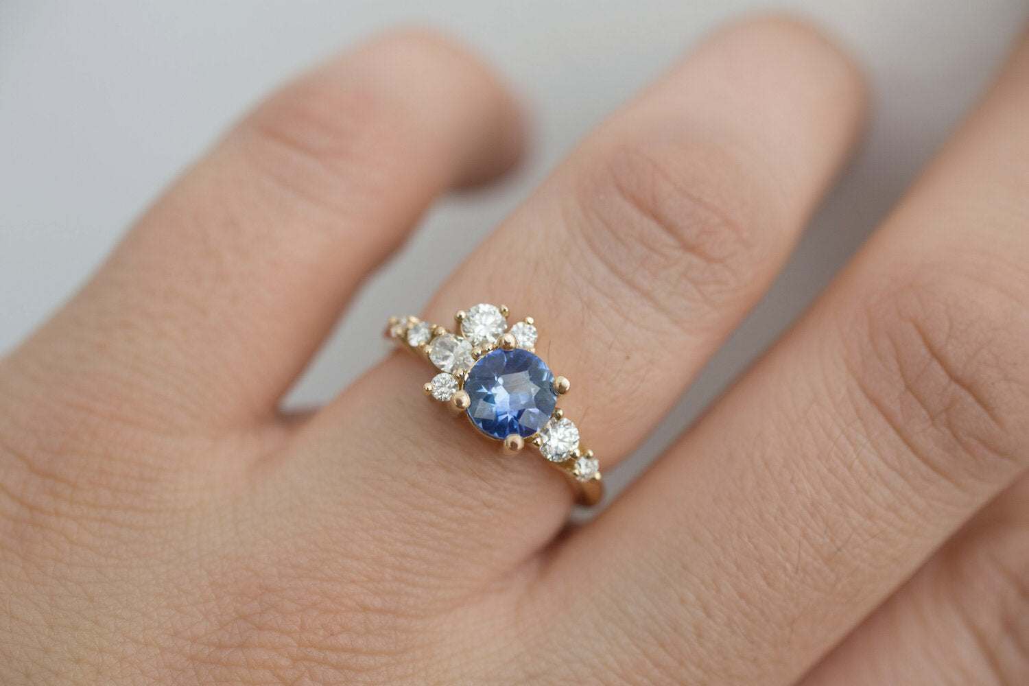 Ilia Ring | Blue Round Sapphire + Diamond Cluster Engagement Ring | 14k Recycled Gold | One of a Kind