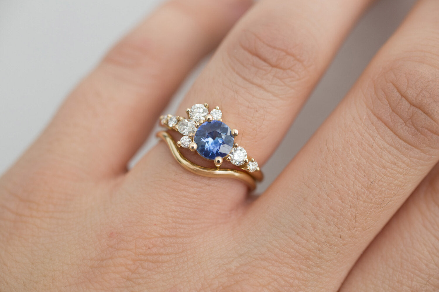 Ilia Ring | Blue Round Sapphire + Diamond Cluster Engagement Ring | 14k Recycled Gold | One of a Kind