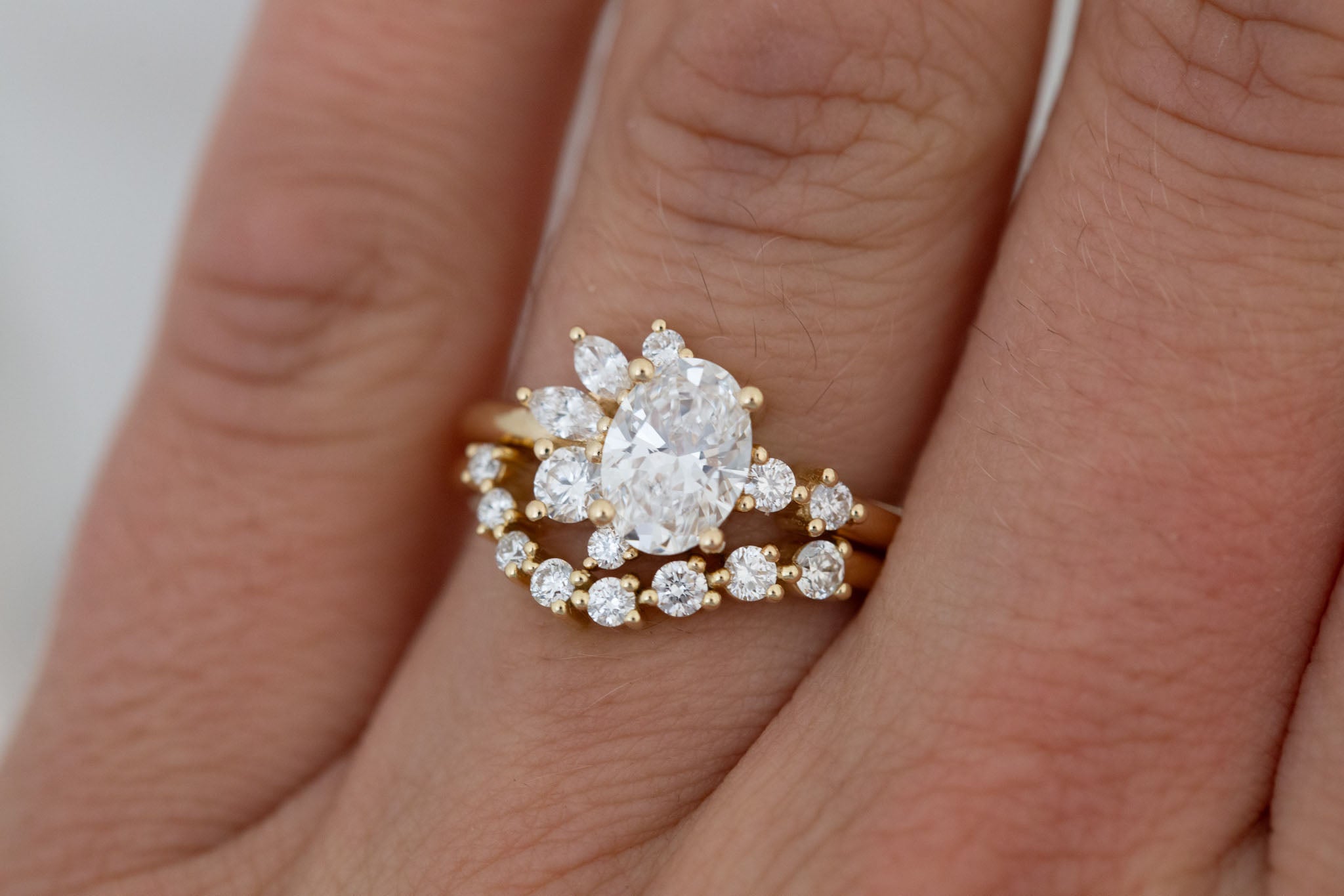 Ambretta Ring | Lab Oval Diamond + Lab Diamond Cluster Engagement Ring 1.10 ct | 14k Recycled Gold | One of a Kind