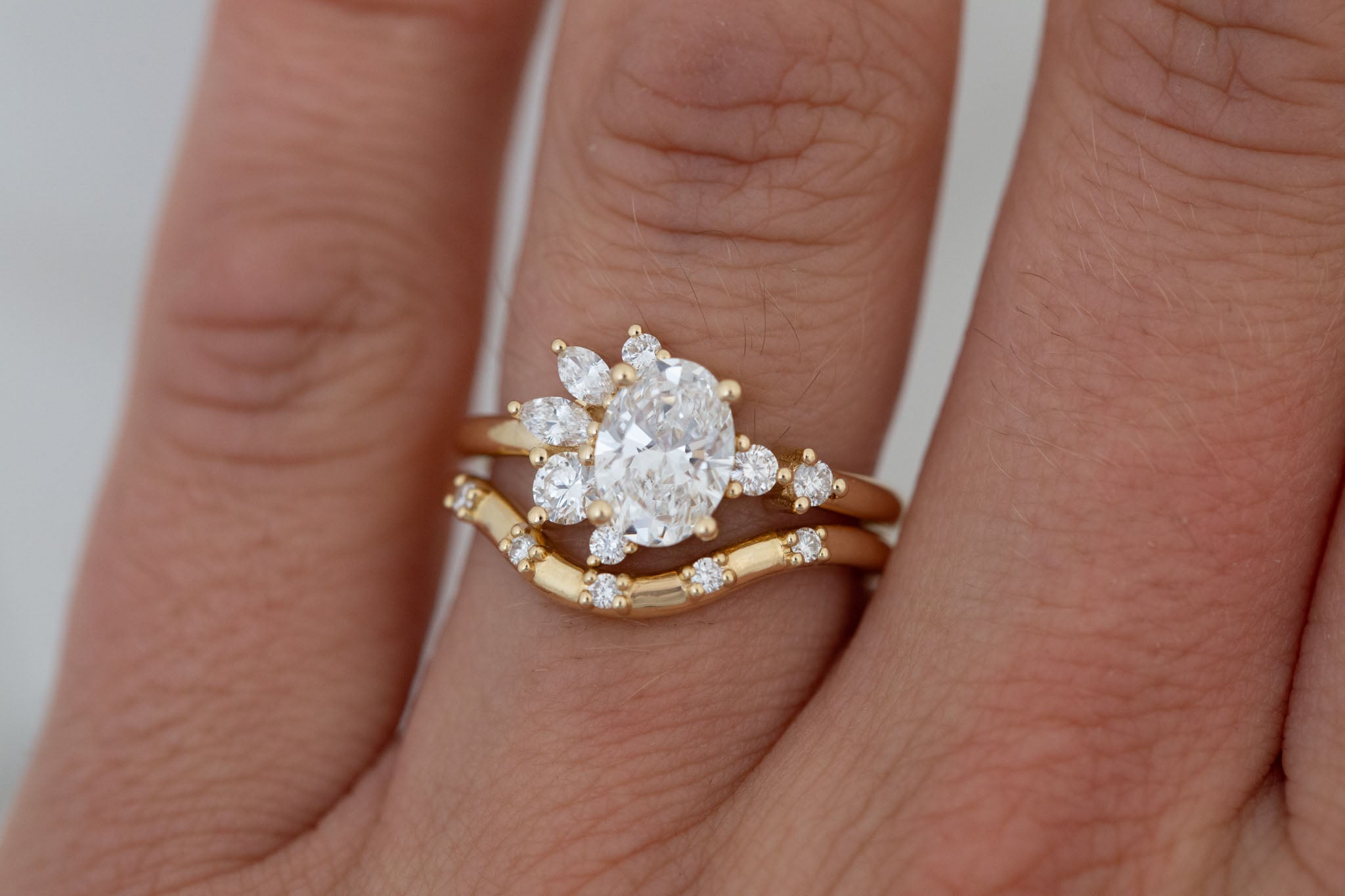 Ambretta Ring | Lab Oval Diamond + Lab Diamond Cluster Engagement Ring 1.10 ct | 14k Recycled Gold | One of a Kind