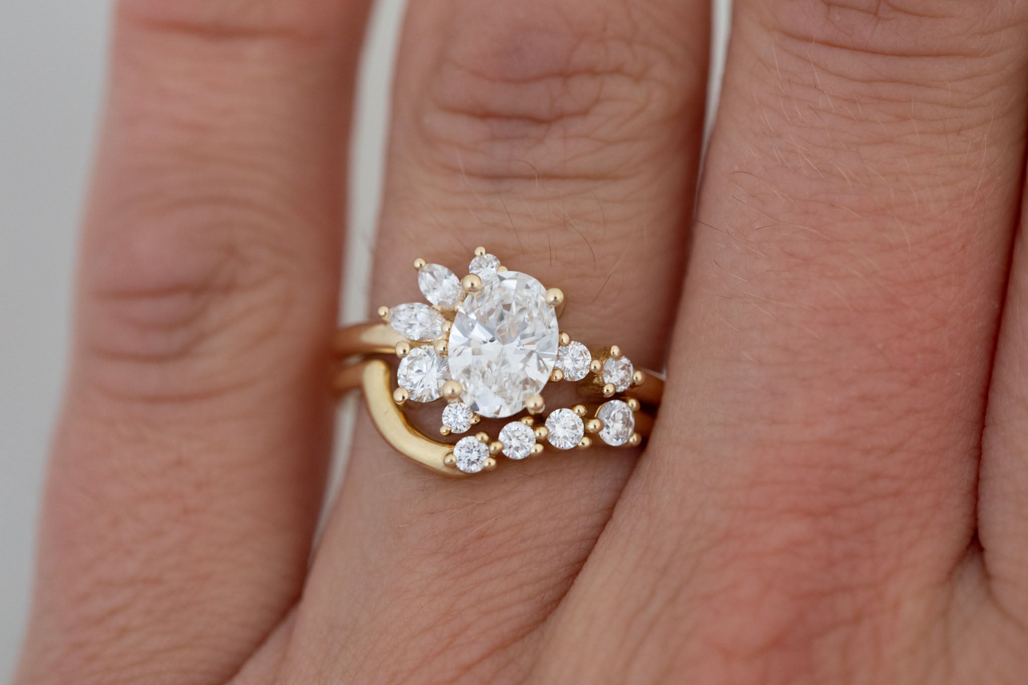 Ambretta Ring | Lab Oval Diamond + Lab Diamond Cluster Engagement Ring 1.10 ct | 14k Recycled Gold | One of a Kind