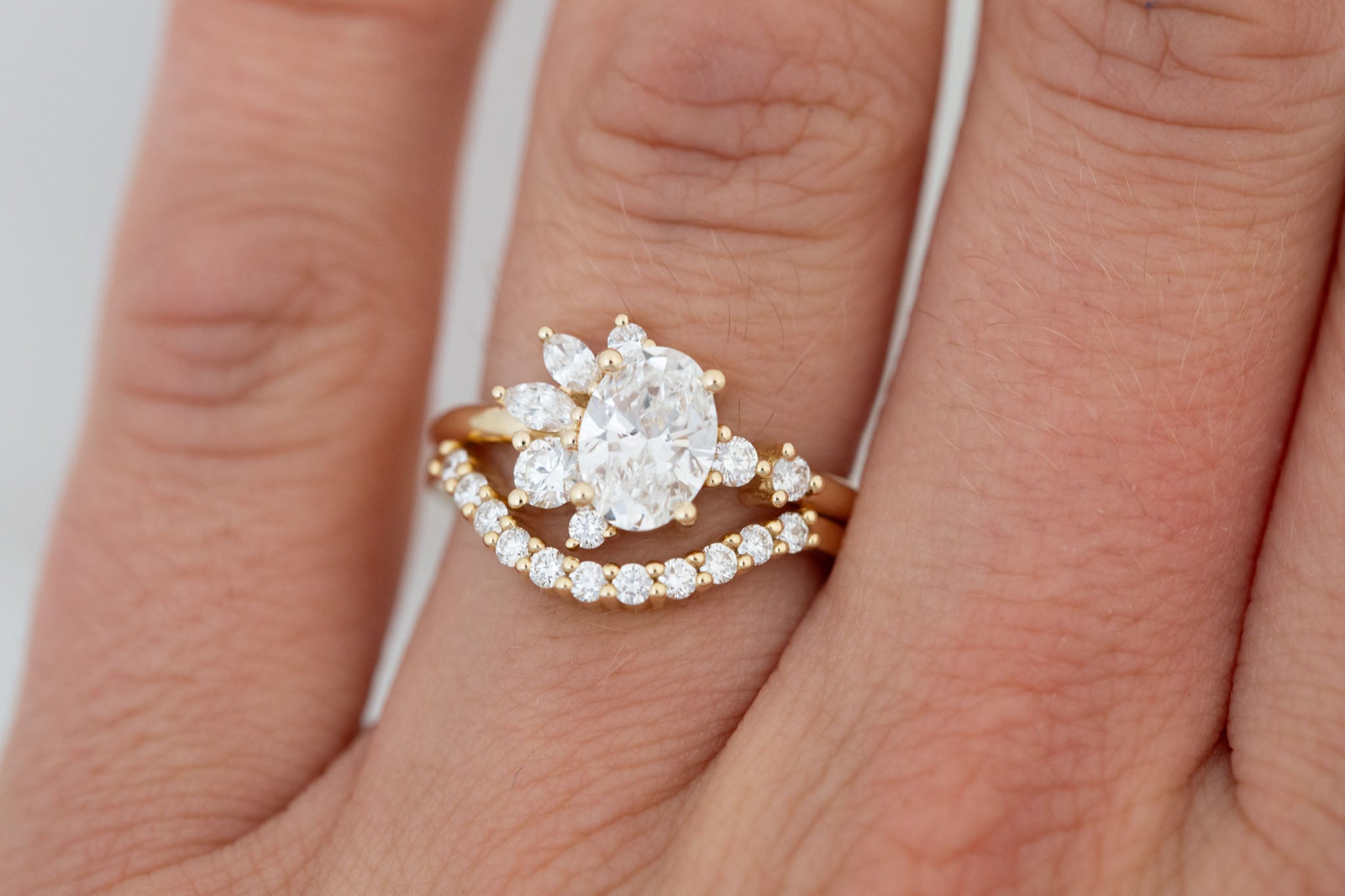 Ambretta Ring | Lab Oval Diamond + Lab Diamond Cluster Engagement Ring 1.10 ct | 14k Recycled Gold | One of a Kind